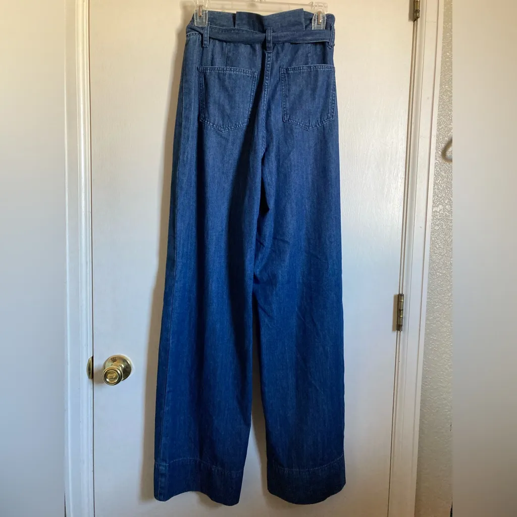 NY&C New Medium Wash Sailor Mariner Belted Paper Bag Wide Leg Denim Jeans # Blue Size 4 - Image 10