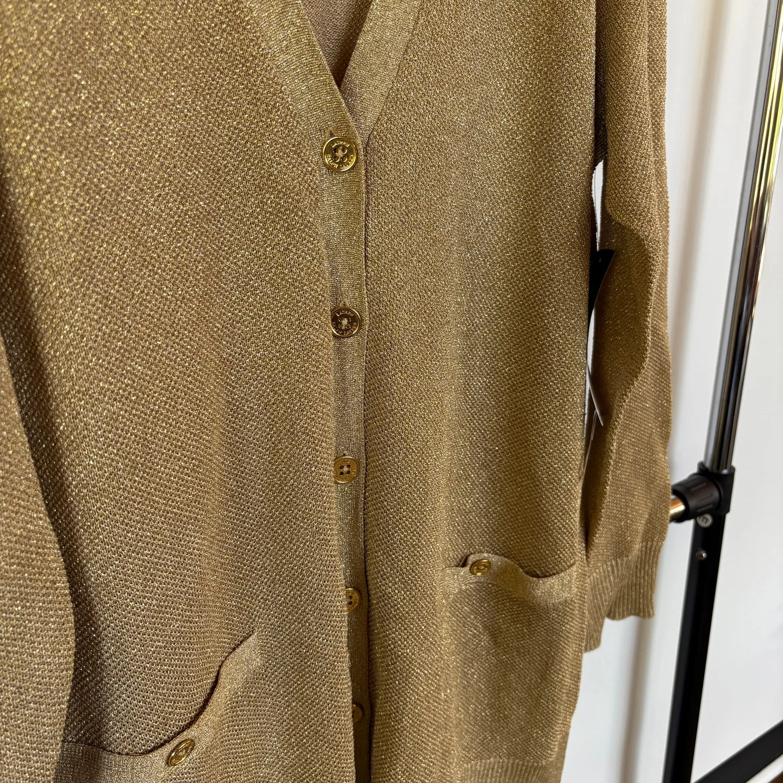 Lauren Ralph Lauren Gold Metallic Cardigan Sweater Silk Blend Holiday 1X NWT - Image 5