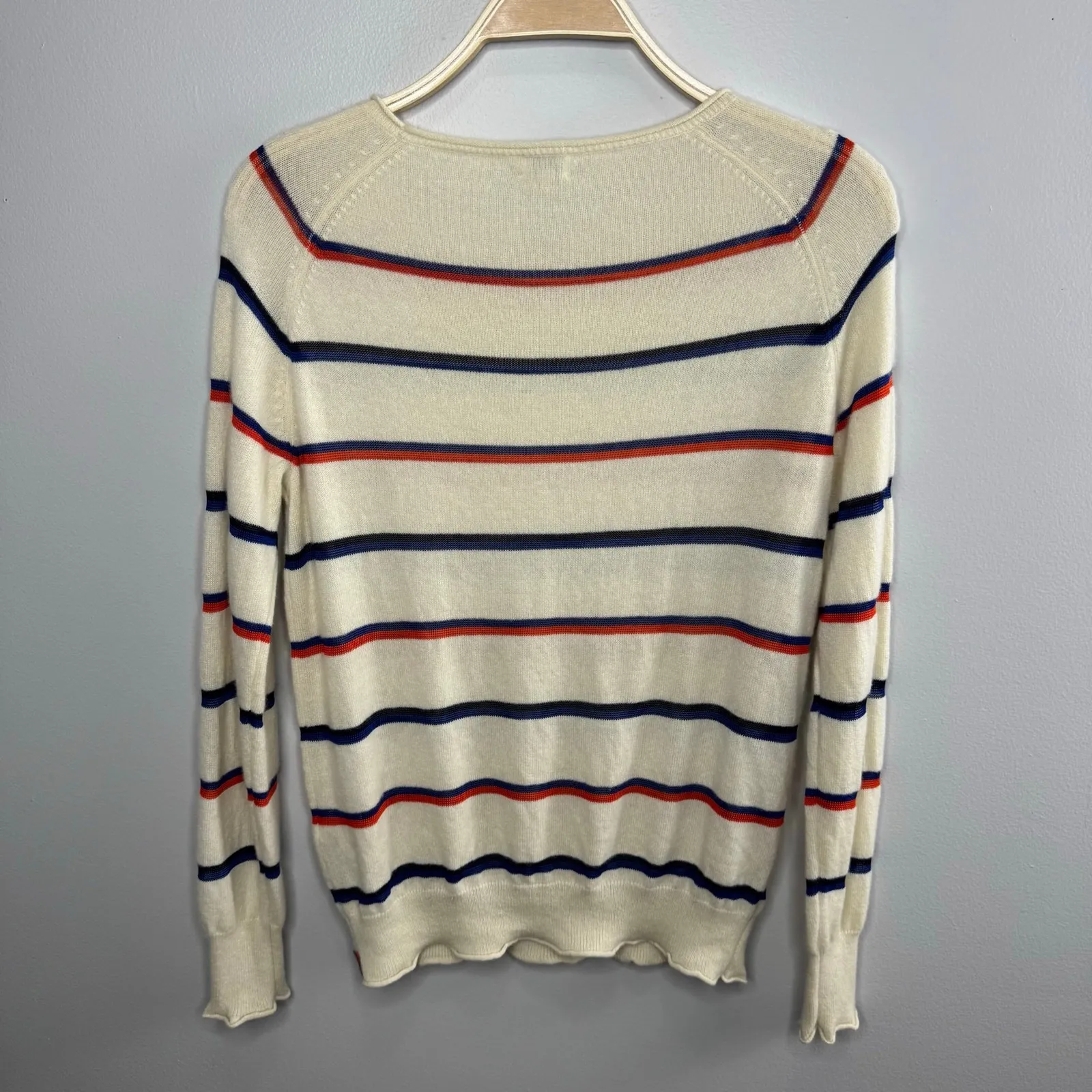 Kule‎ Sweater Small Cashmere Blend Cream Navy Red Stripe Pullover Lightweight - Image 7