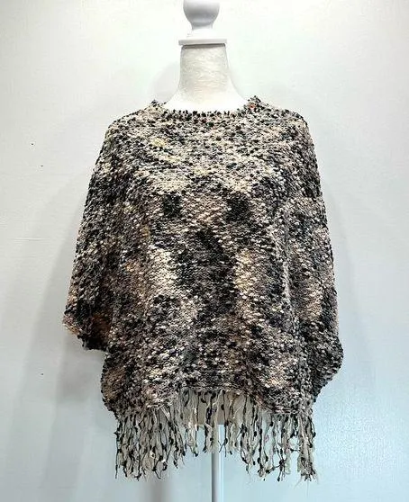 2 Sisters Soft Nubby Knit Multicolor Fringed Poncho Style Crewneck Sweater M Size M - Image 1