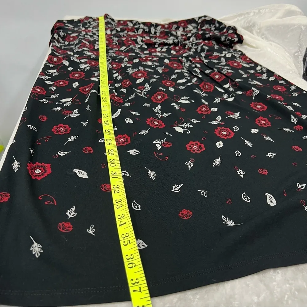 J.Jill Wearever Collection black red flower tunic dress long sleeve womens sz M - Image 7