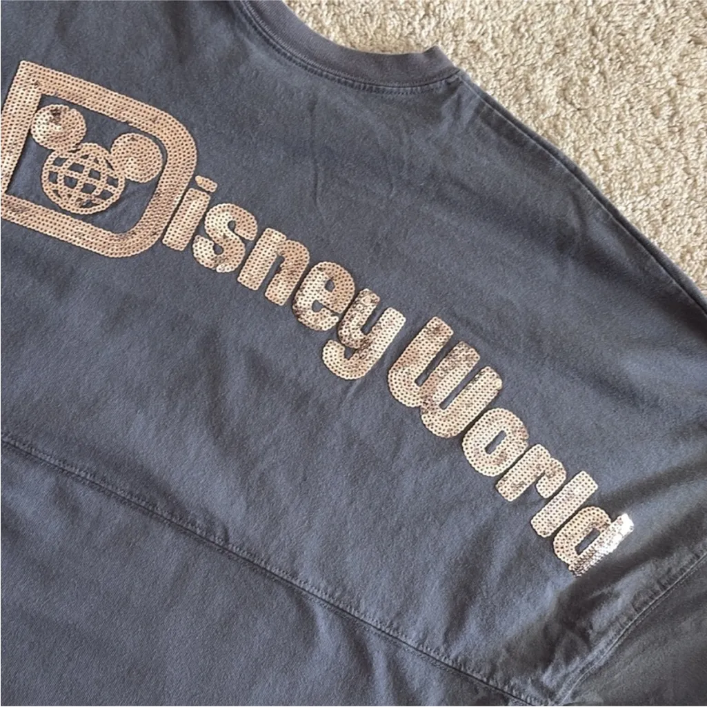 Disney Parks Spirit Jersey Women’s Rose Gold Sequin Long Sleeve Gray Size L - Image 10