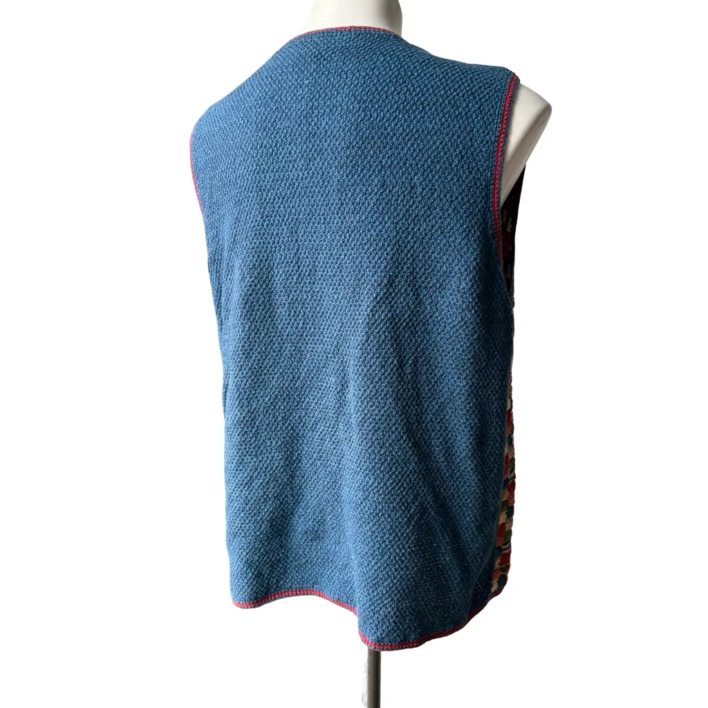 Koret Vintage Retro Hand Knitted Patchwork Sweater Vest, Sz M Blue Size M - Image 6