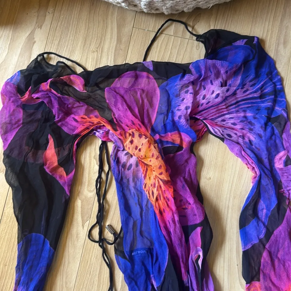 Retrofete sheer tropical floral maxi dress Blue Size XS - Image 2