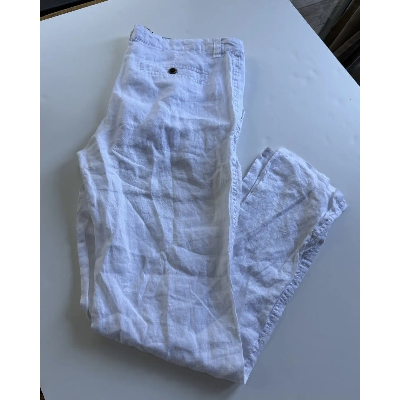 Denim Co Women's Linen Pants size 36 X 32 white pockets ankle length classic - Image 6