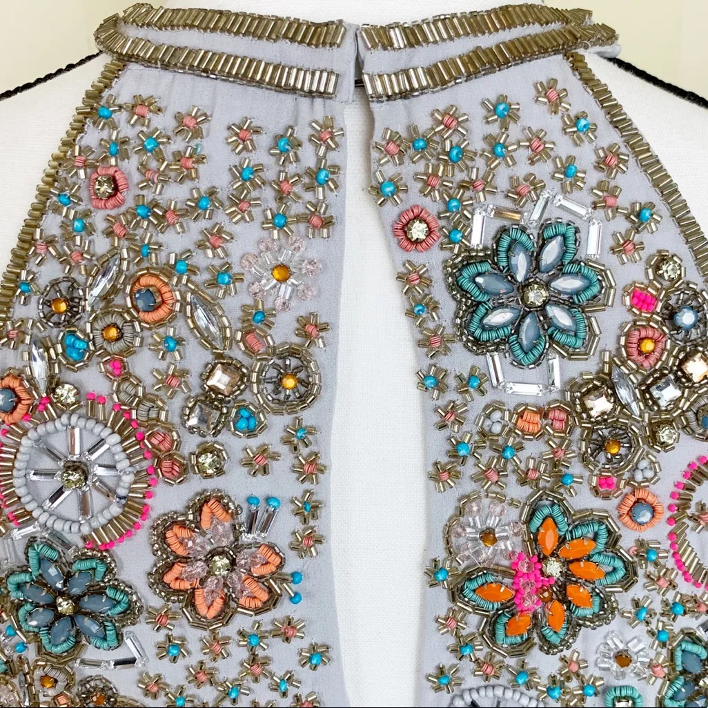 Parker Sansa Fully Beaded Silk Georgette Keyhole Halter Dress Size Medium NWT - Image 4