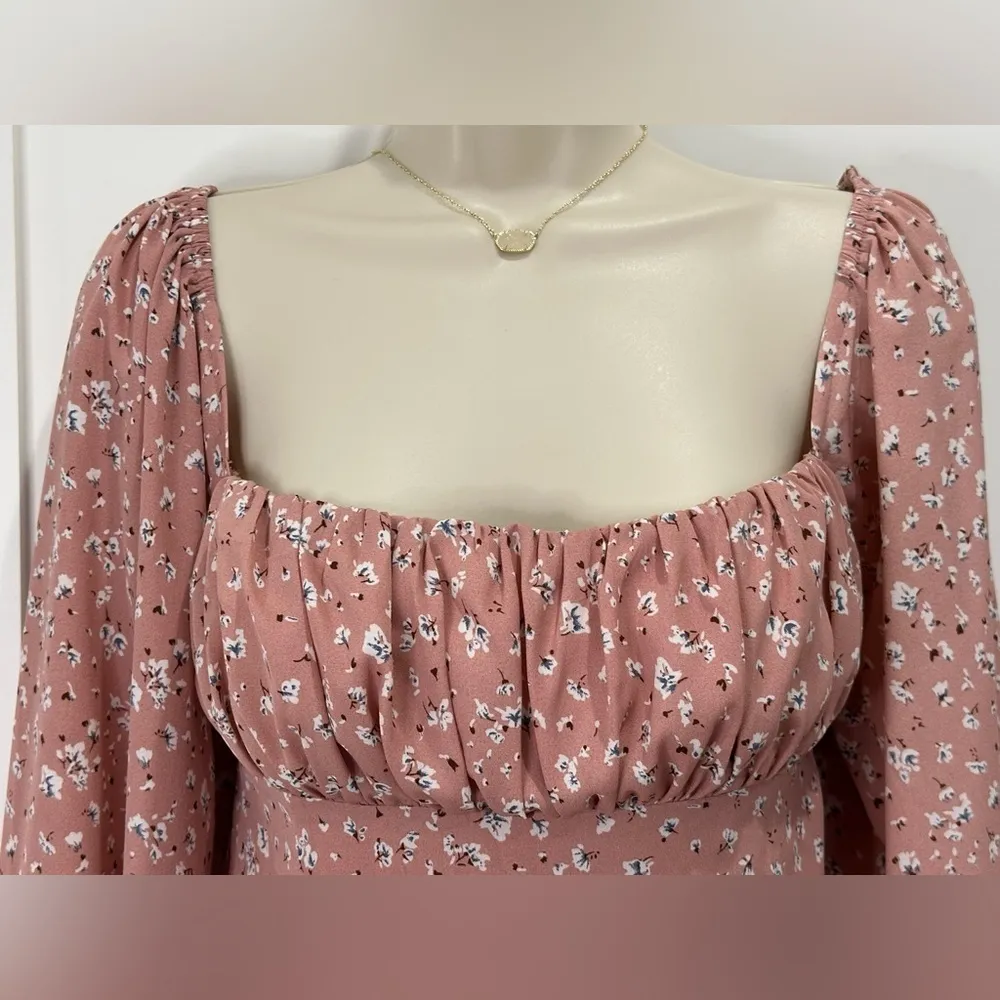 Et Clet Pink Floral Mini Dress Puff Sleeve Medium Coquette Cottagecore Garden - Image 4