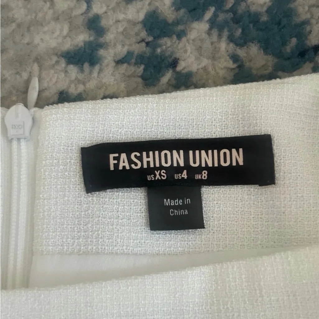 Fashion Union Cream Fringe Mini Skirt - Image 2