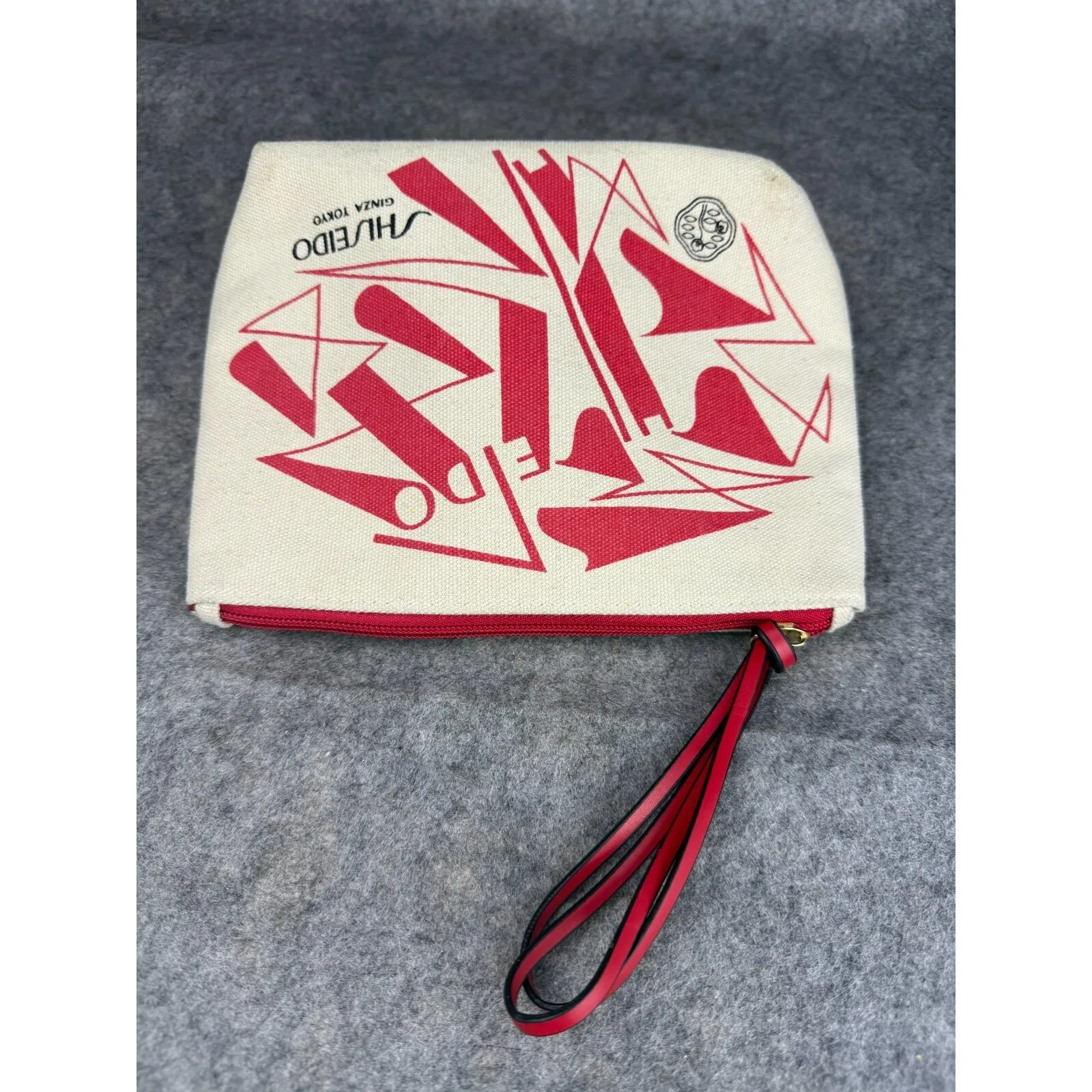 Shiseido Ginza Tokyo Makeup‎ Cosmetic Bag Pouch Zipper Red Canvas - Image 5
