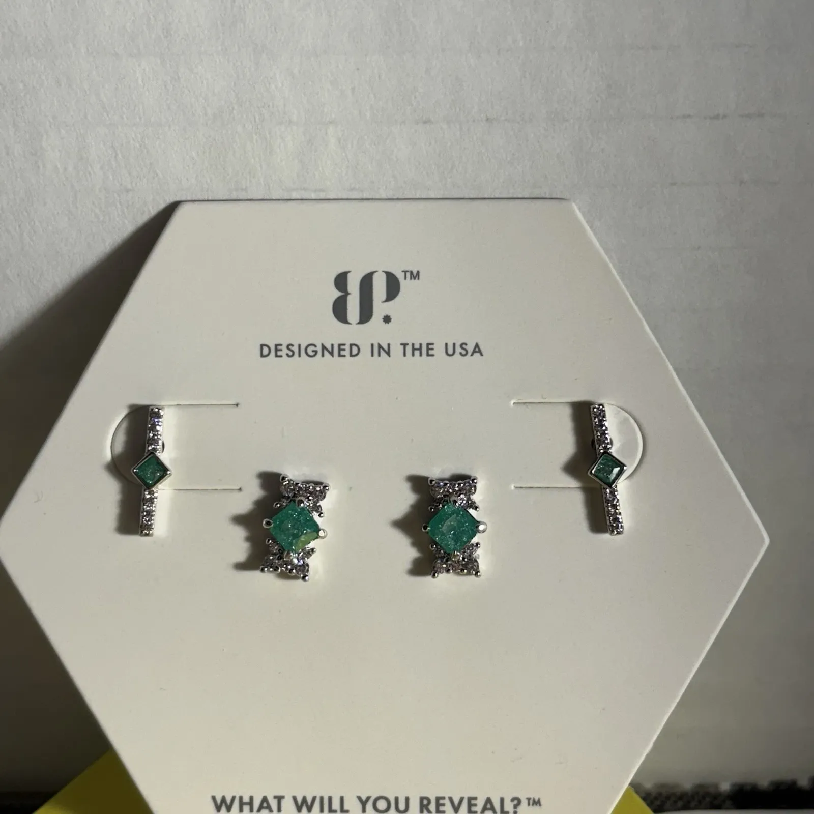 Bomb Party Earrings RBP6578 "Dreaming of Jewels" Teal Ice Crystal On Rhodium - Image 4