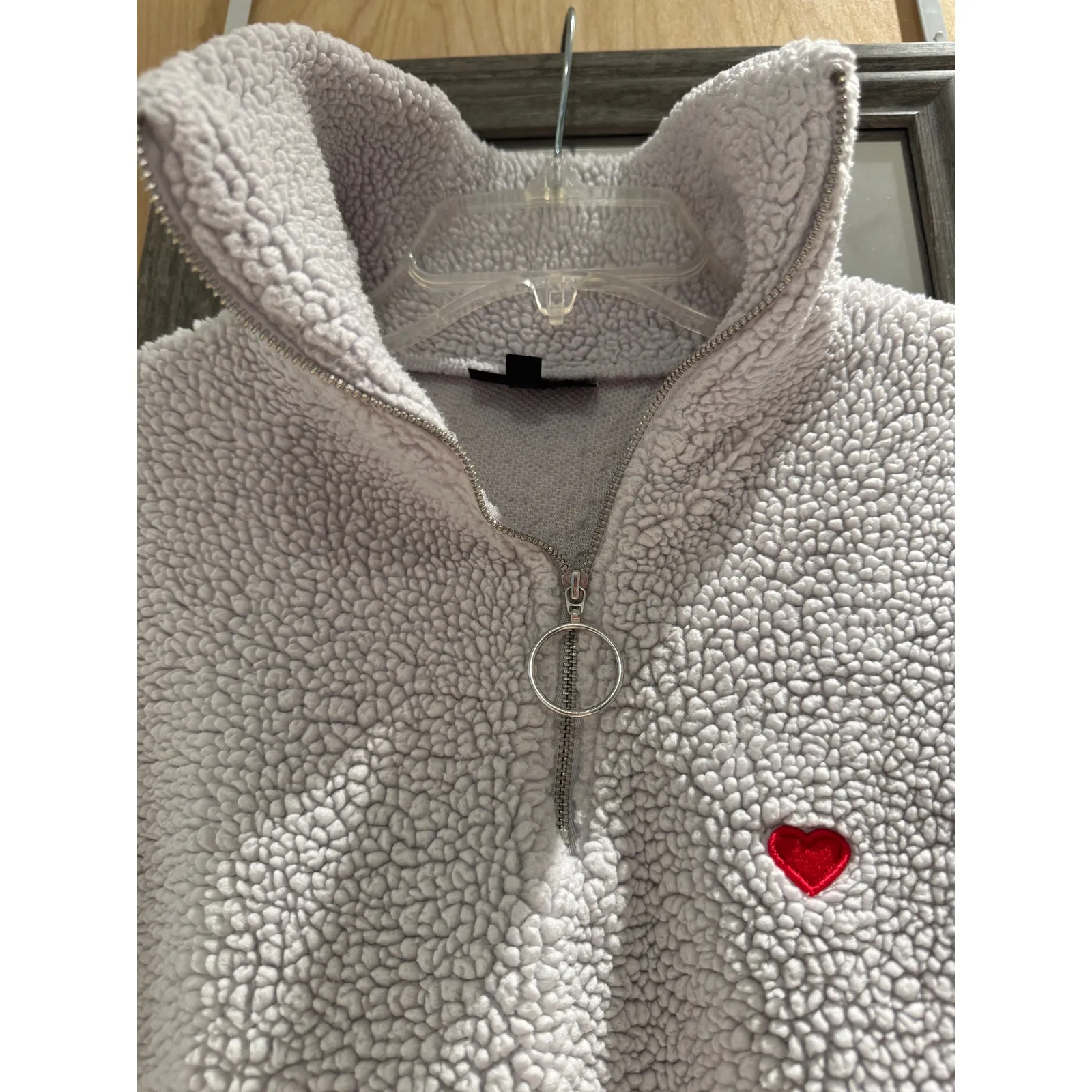 Topshop Borg Heart Quarter Zip Pullover Teddy Sherpa Size 10 - Image 6