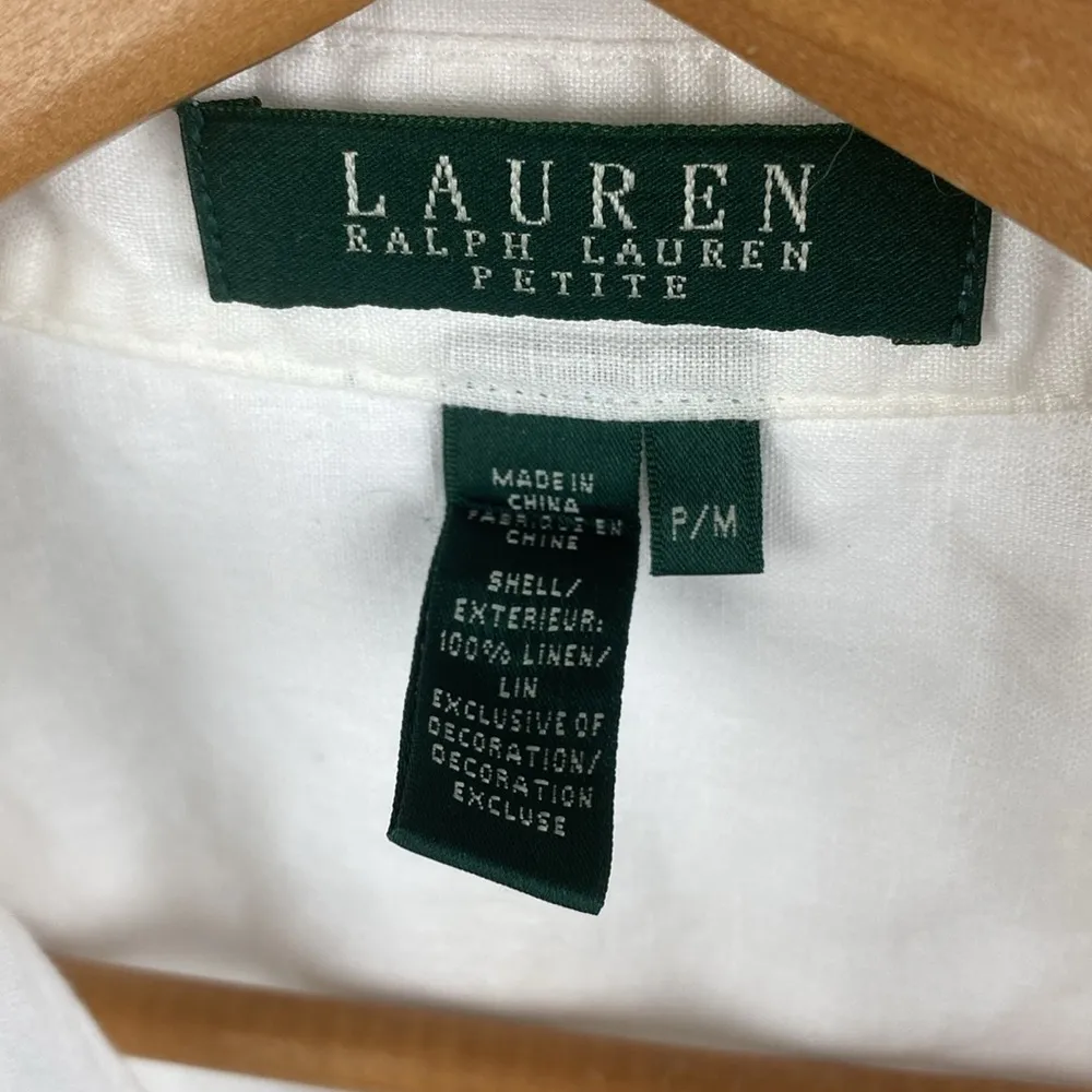 Ralph Lauren 100% Linen White Long Sleeve Button Up Jacket Top PM - Image 5