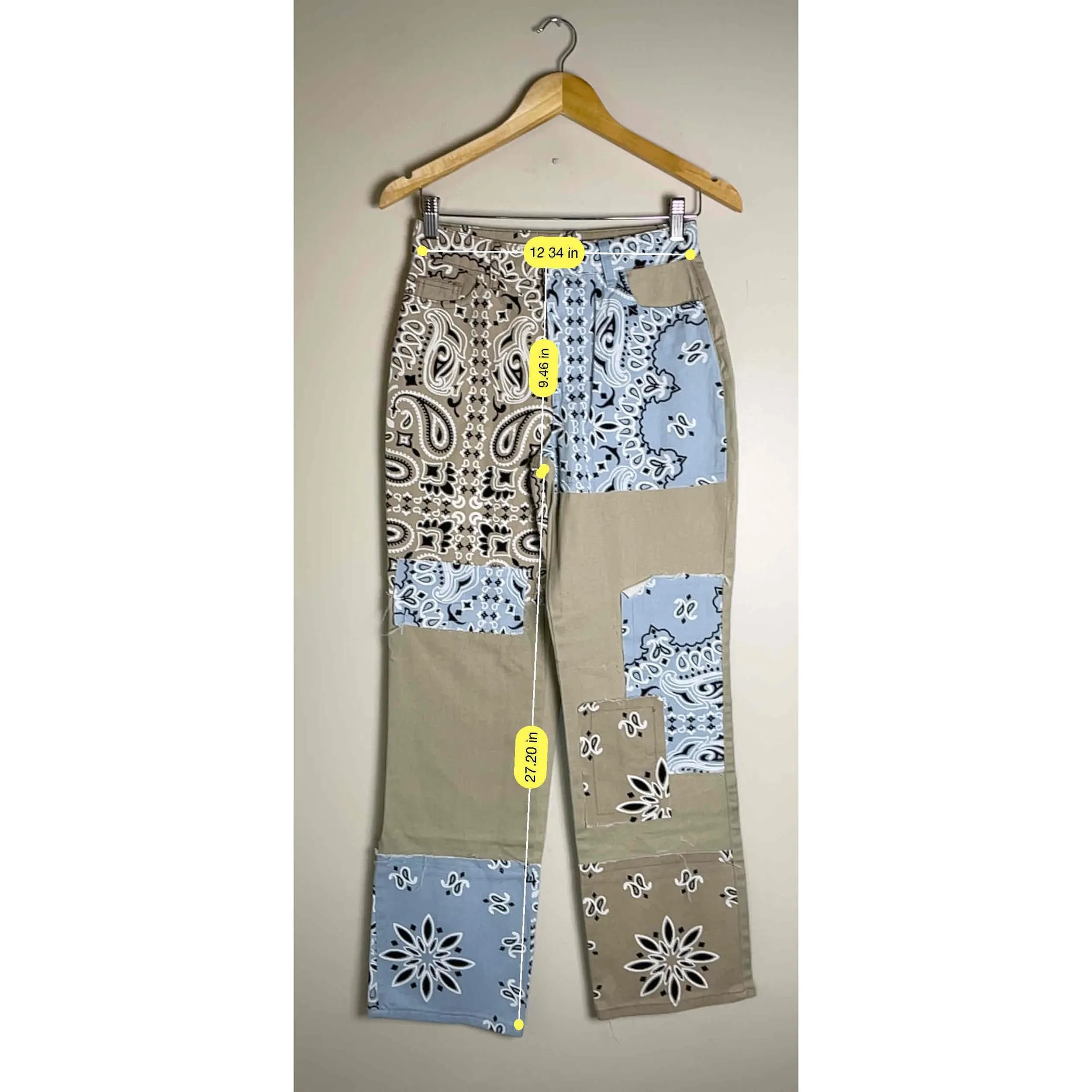 Boohoo New  Women's Patchwork Boho‎ Bandana Khaki Denim Pants - Image 9