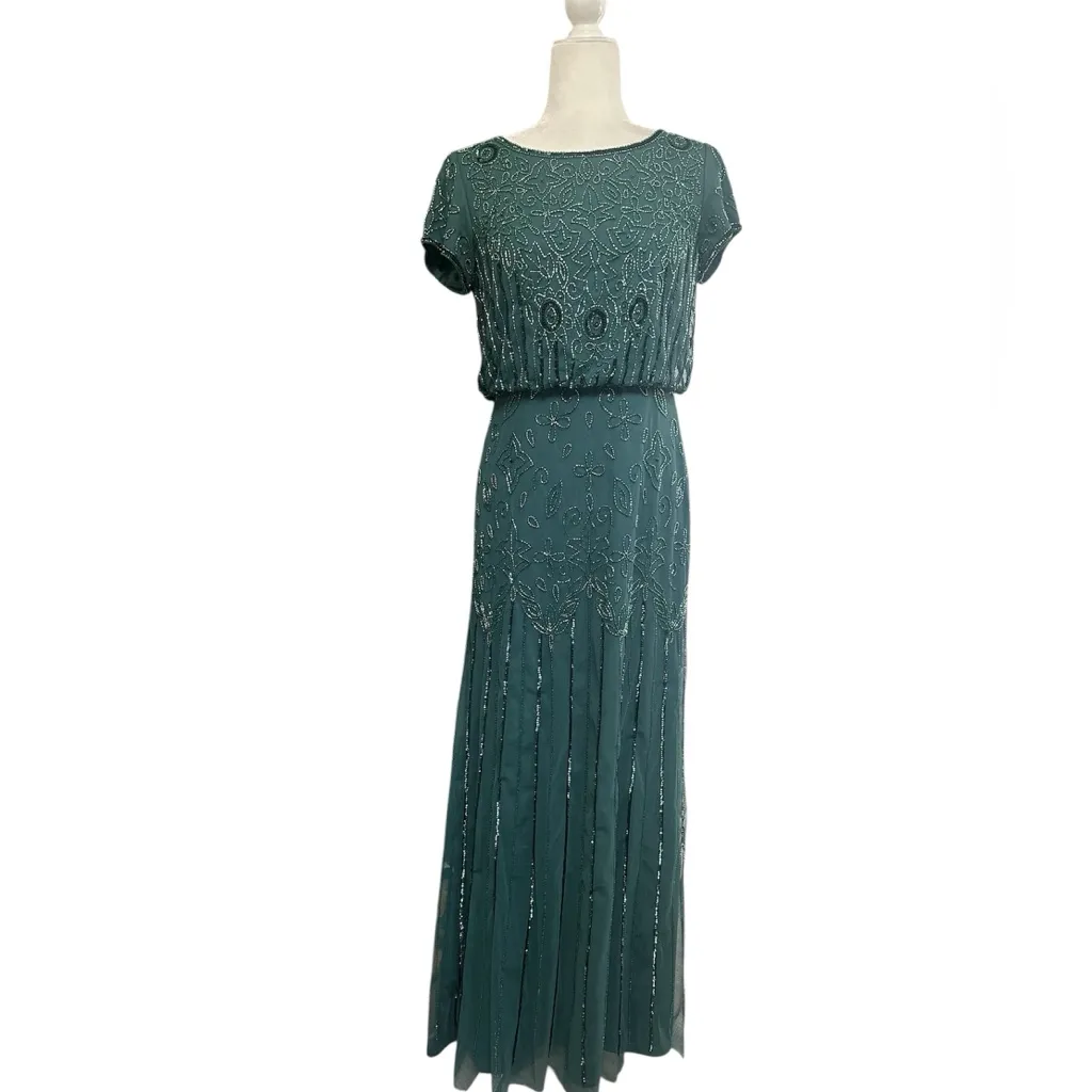 Adrianna Papell Emerald Green Beaded Dress - Image 4