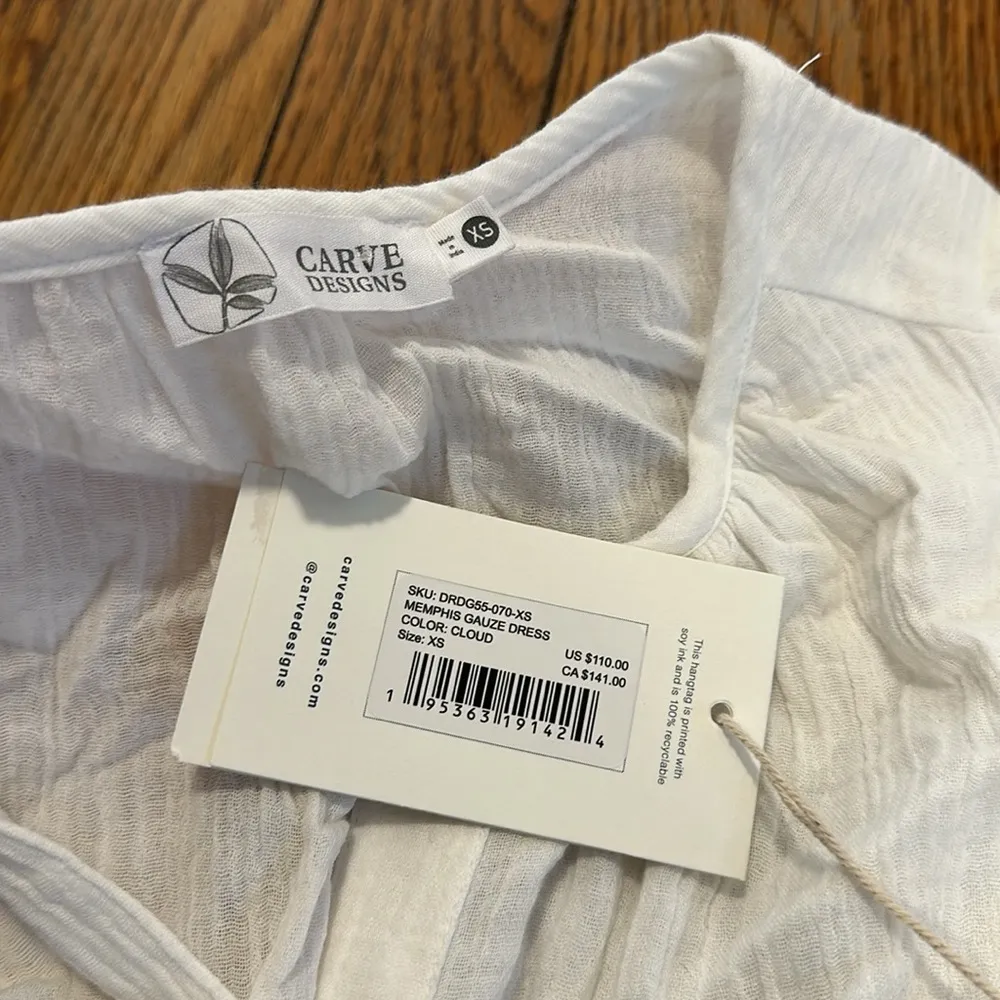 NWT Carve Designs memphis Gauze cloud White Organic Cotton midi puff Dress XS - Image 3