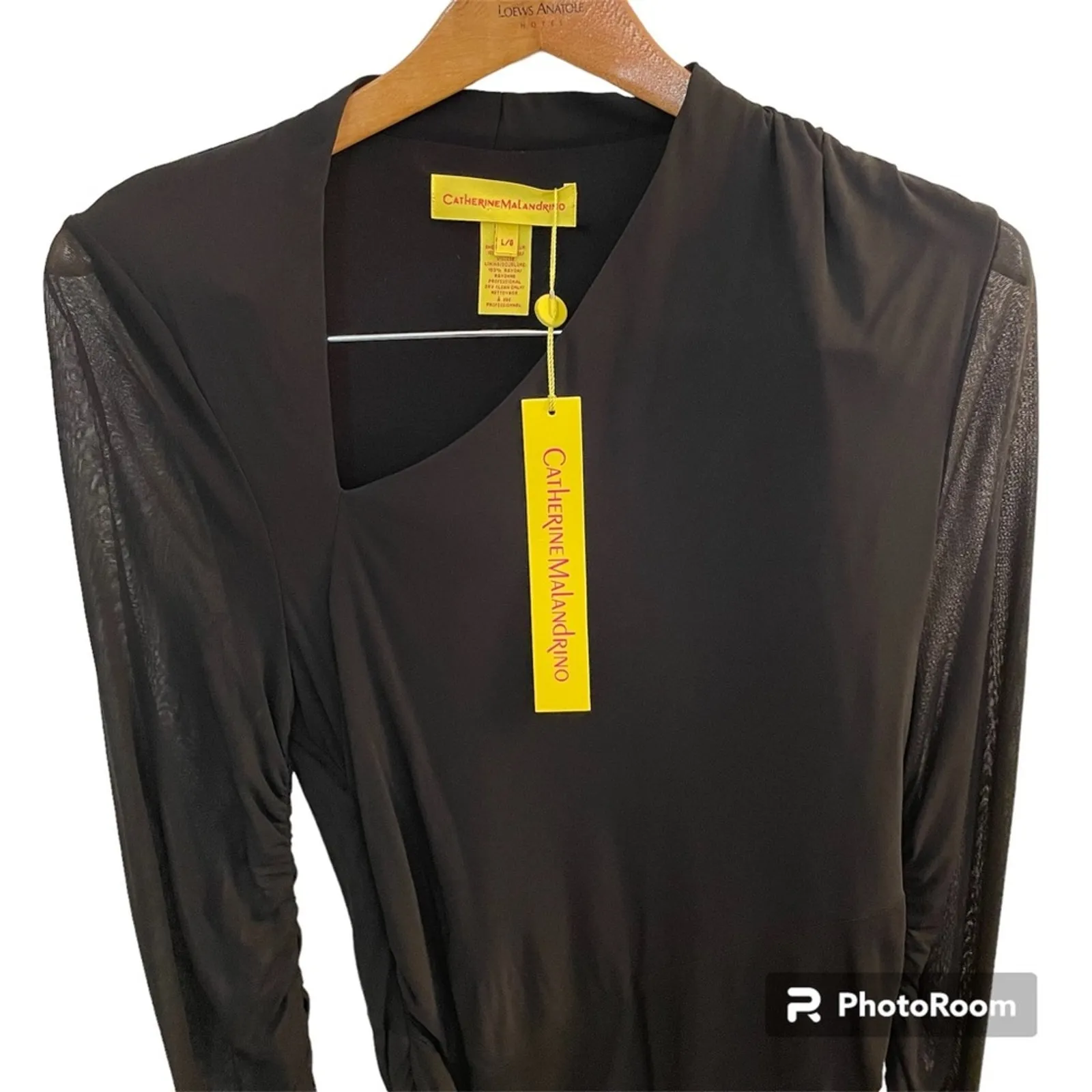 NWT Catherine Malandrino Black Bodycon Dress Long Sleeves Ruched Stretch Large - Image 9