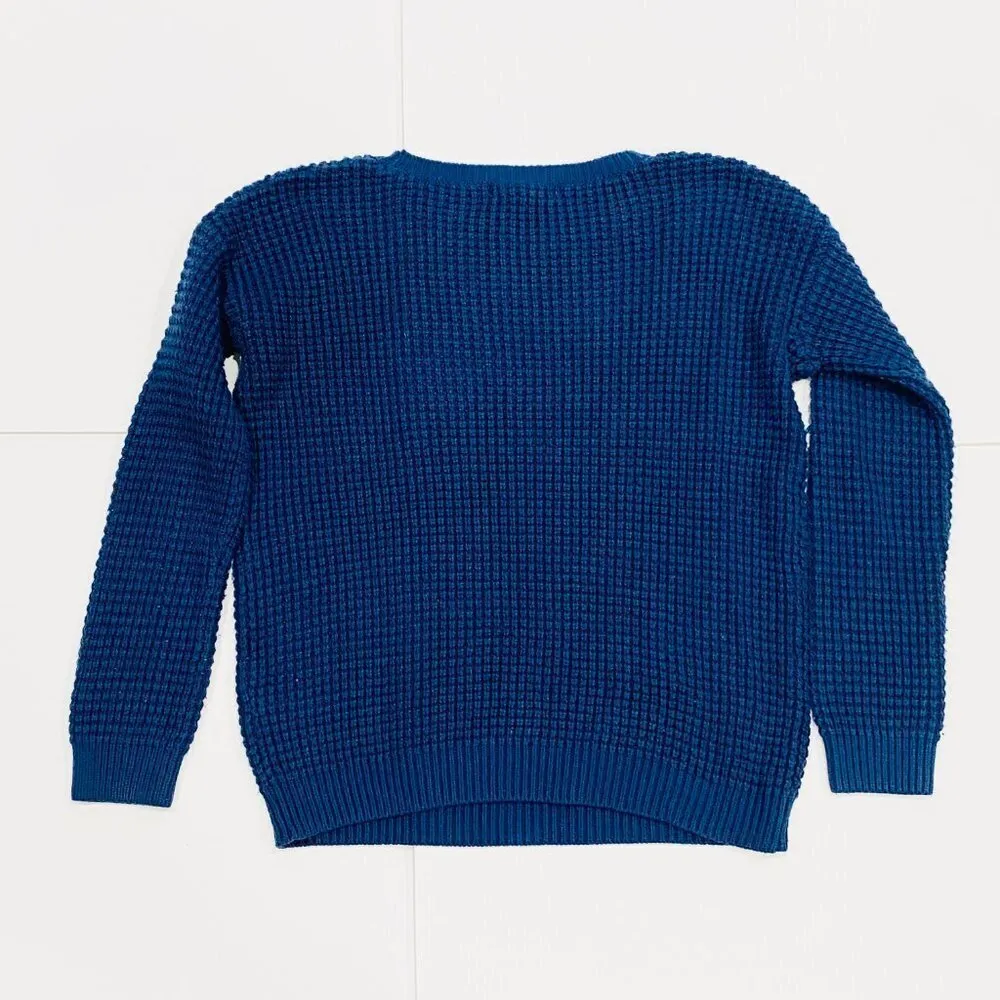 Forever 21 Dark Blue Soft Oversized Waffle Knit Crewneck Sweater - Image 4
