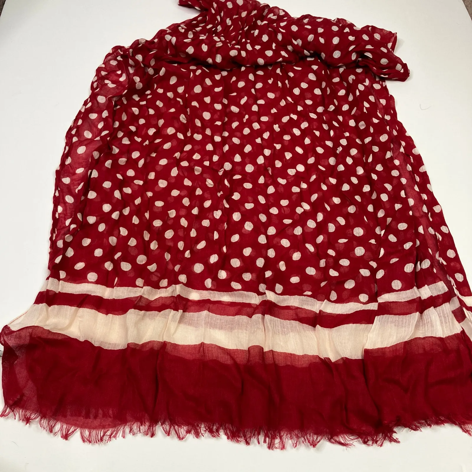 Talbots | Scarf Red Cream Polka Dot Lightweight Viscose - Image 2