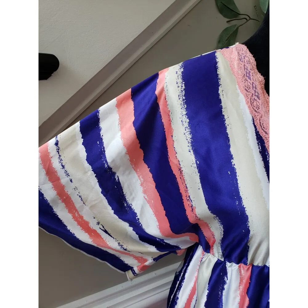 Grass Collection Shift Dress Womens Large Blue White Kimono Sleeve V Neck - Image 12