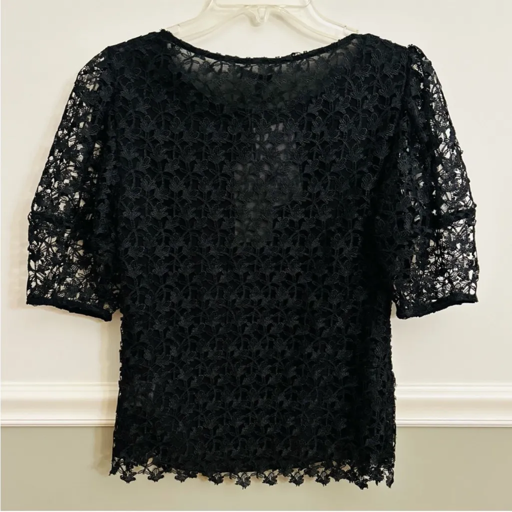 Women’s Joie Marybeth Black Lace Puff Sleeve Top Holiday Sexy Size 00 NWT - Image 4