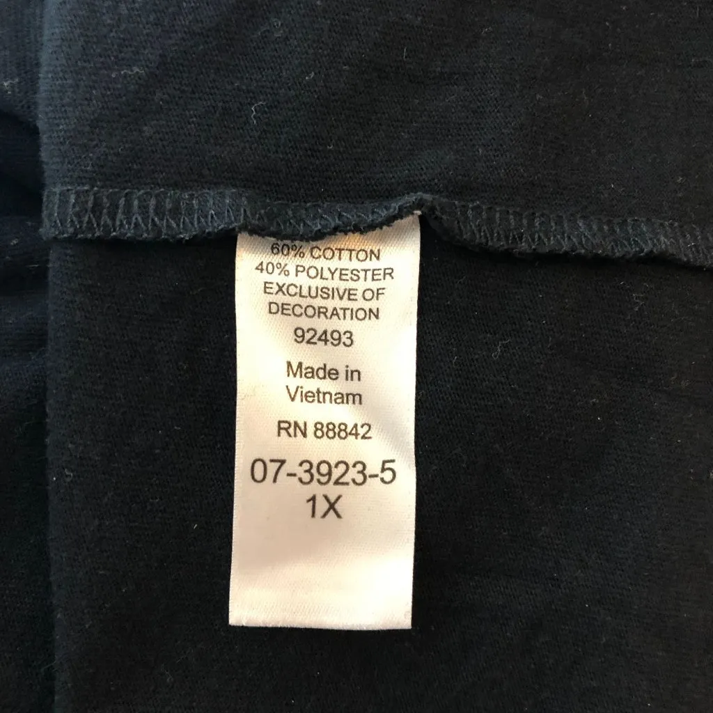 Roamans Womens Tunic Top Scoop Neck Pleated Pockets Cotton Blend Black 1X 22/24 - Image 4