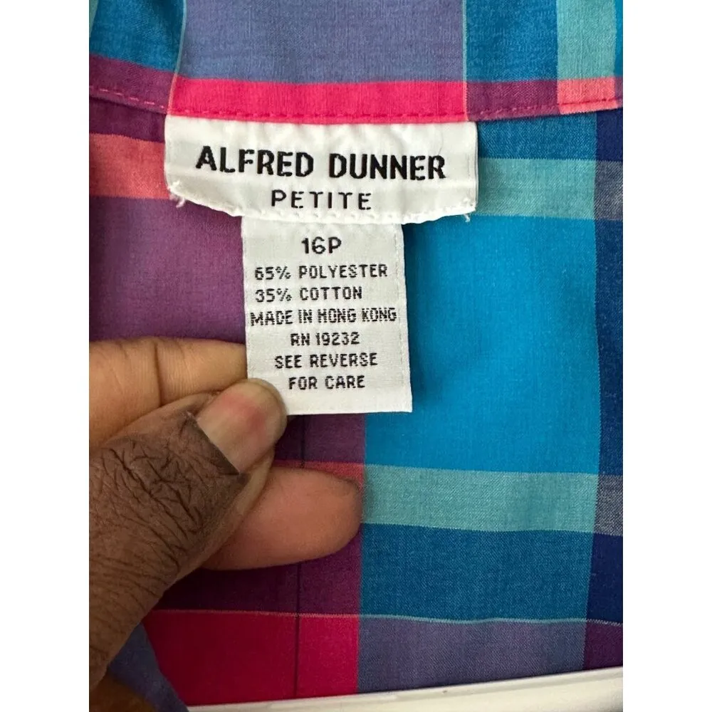Vintage Alfred Dunner Pink And Blue Button Down Sleeveless Plaid Shirt Sz 16P - Image 4