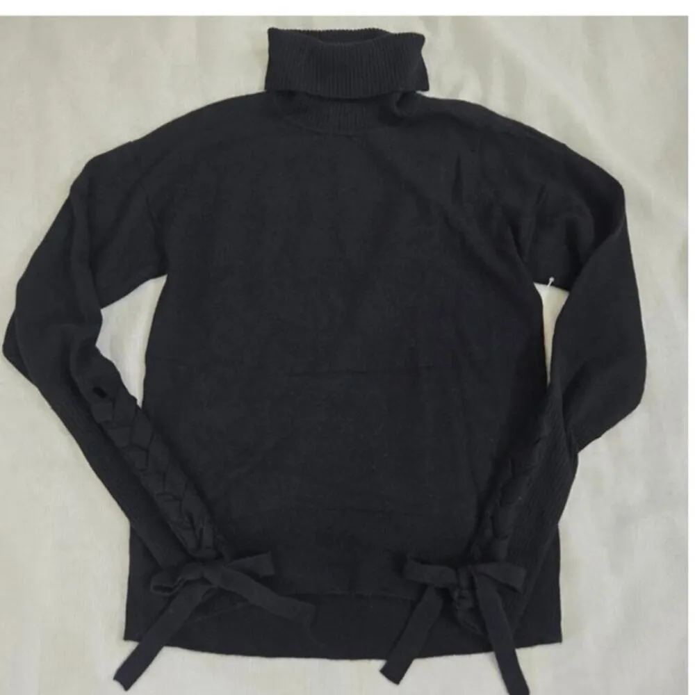 Ramy Brook "Walt" Black Pullover Sweater with "lace up" cuffs on sleeve. A50 - Image 8