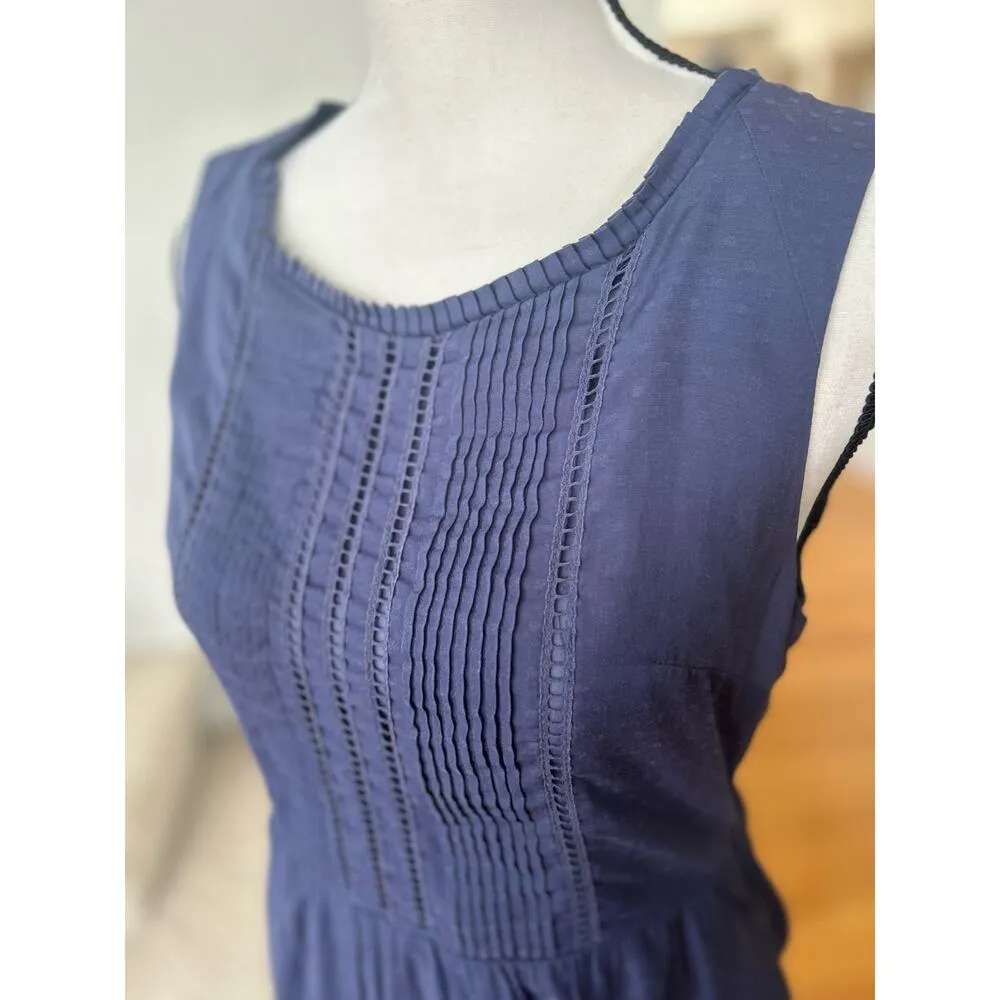 Moulinette Soeurs Slate Blue Pin Tuck Pleat Sleeveless Dress - Image 2