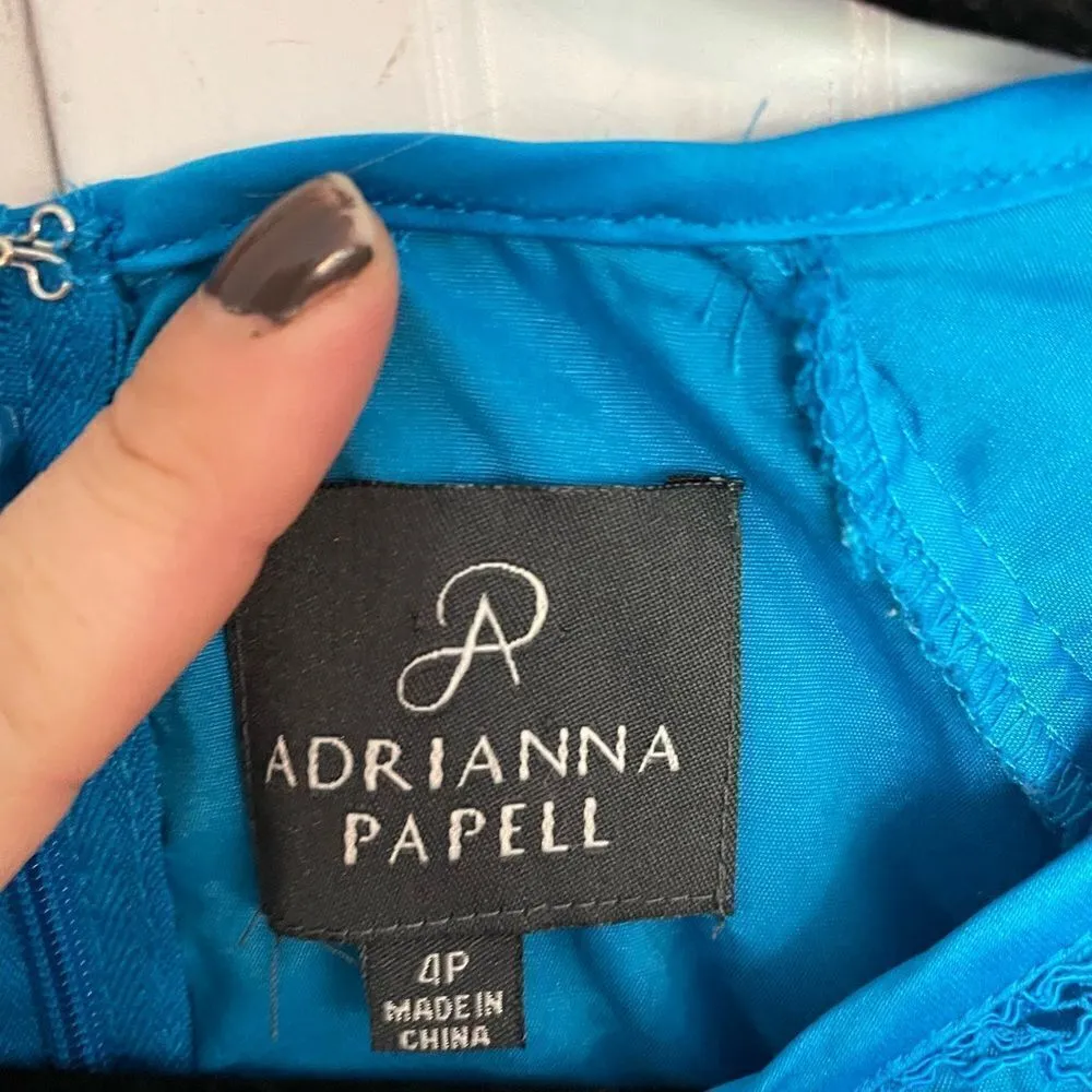 Adrianna papell blue cut out neckline lace dress size 4 - Image 5