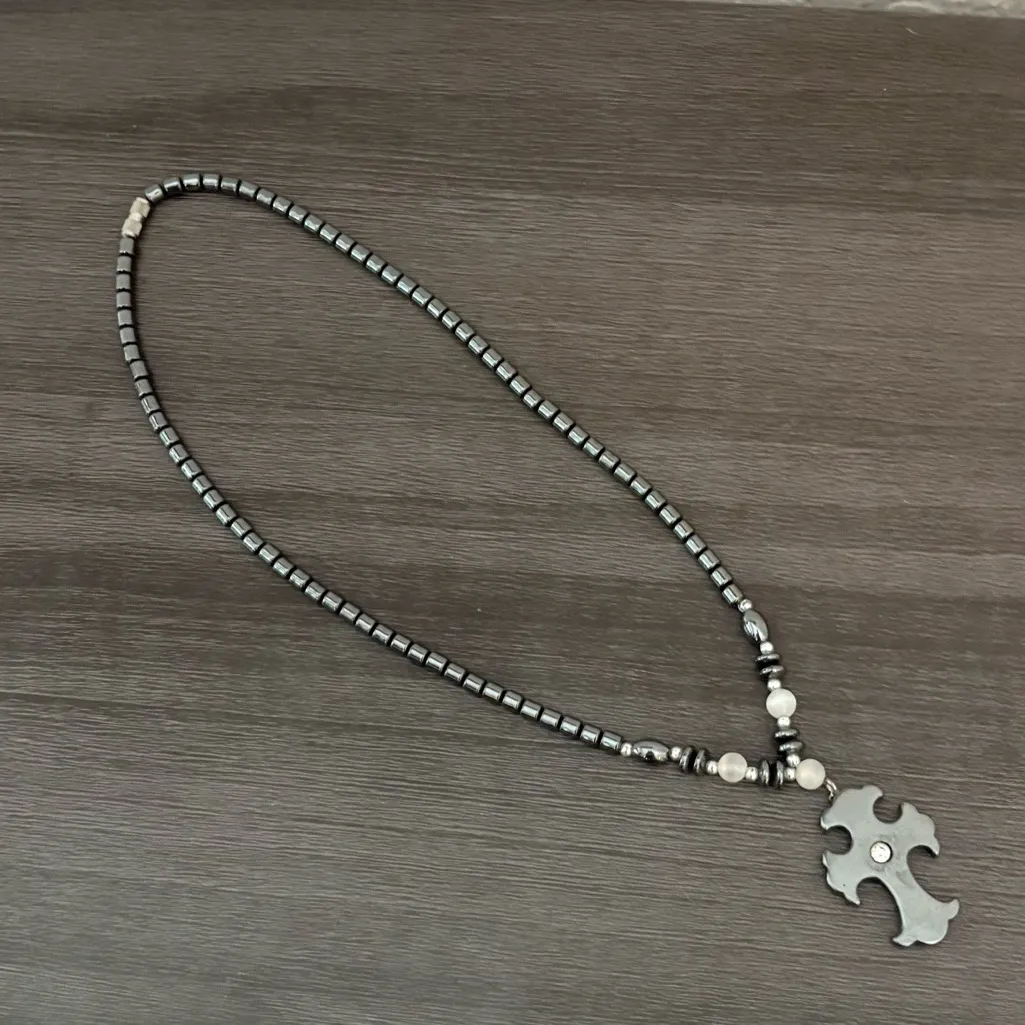 Hematite Celtic Cross Necklace Gray - Image 3