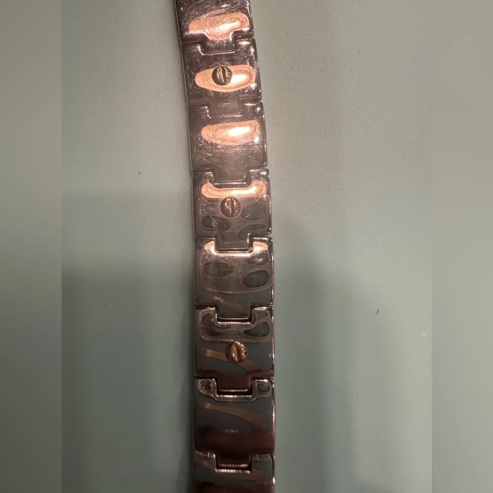 Vintage Men’s tennis bracelet two tone silver and gold long 9”wide 1.5 cm - Image 9