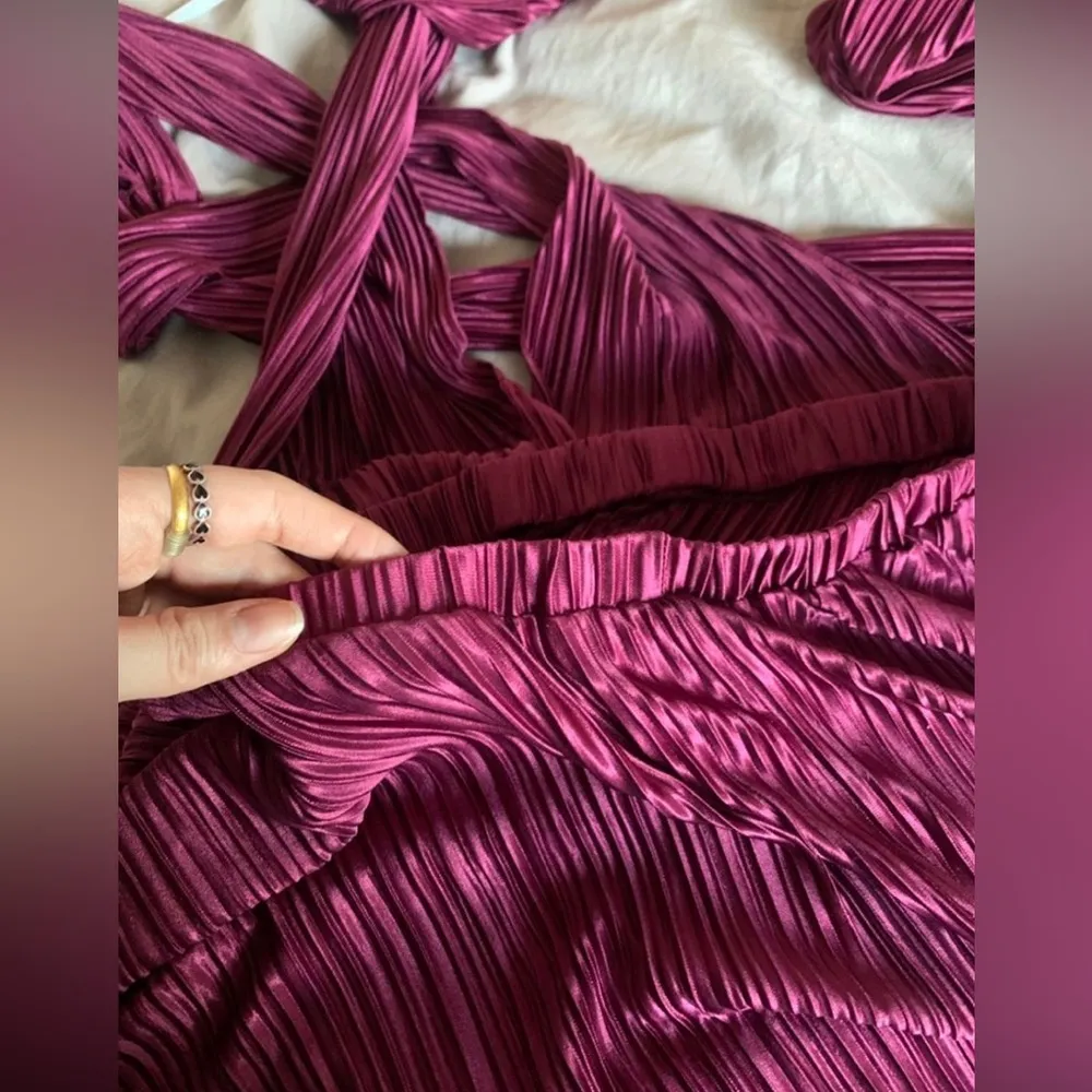 Multi Tie Boutique Textured Satin Mini Dress - Image 6