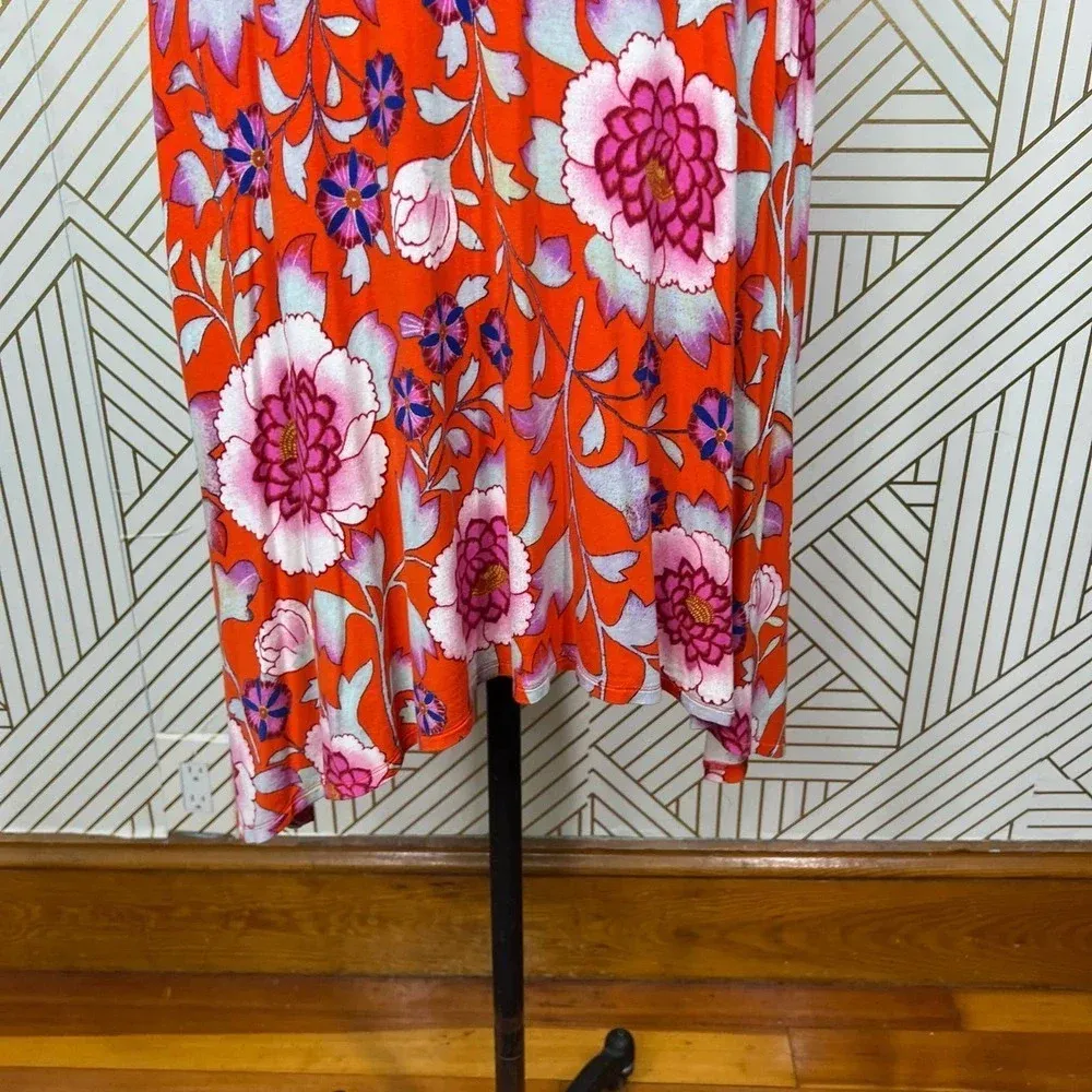 Anthropologie Maeve Cleary Dress Floral Mock Neck Jersey Orange‎ Red Size Small - Image 6