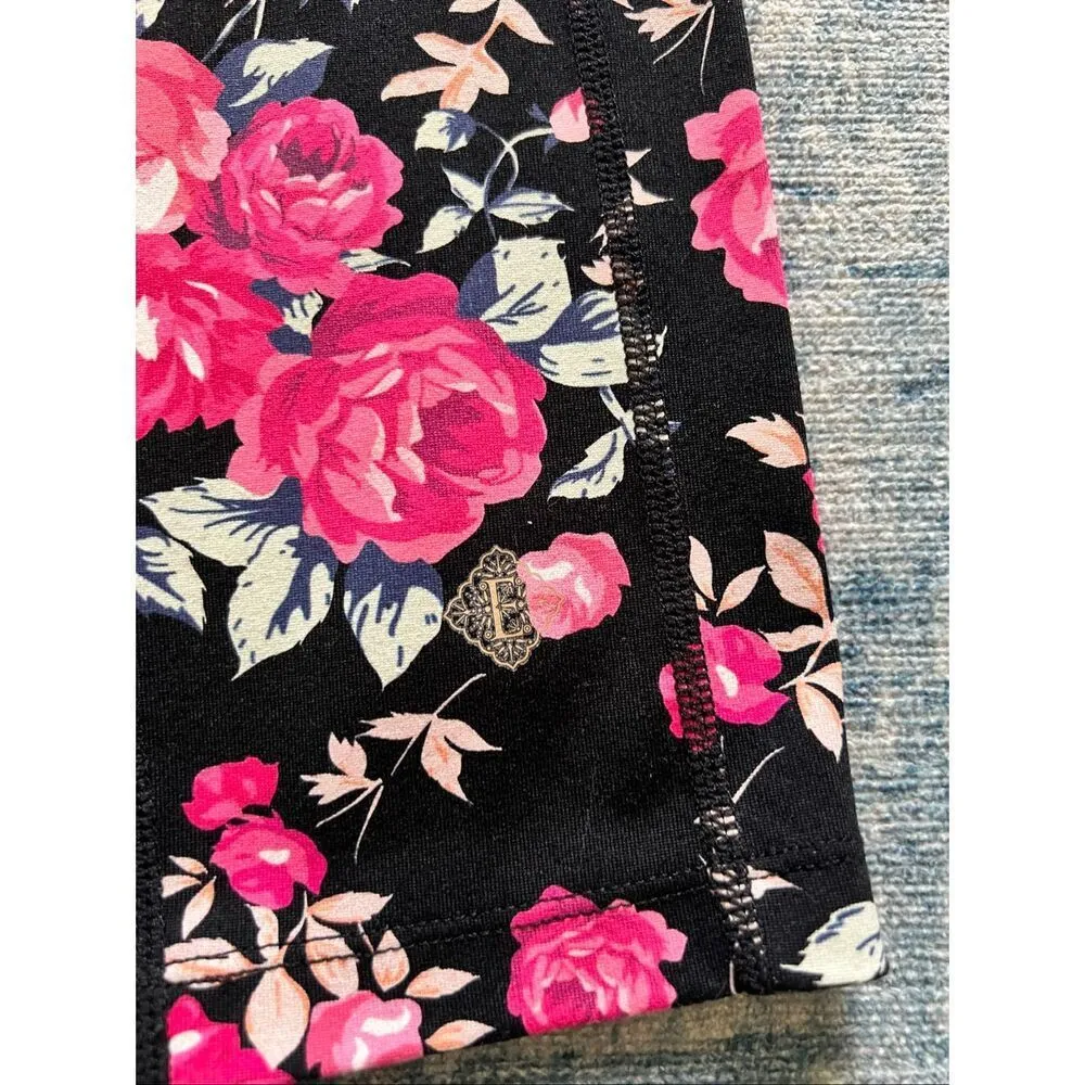 Eluminary Black Rose Pink Floral Print Leggings w Pockets Fits Sizes 10 - Image 8