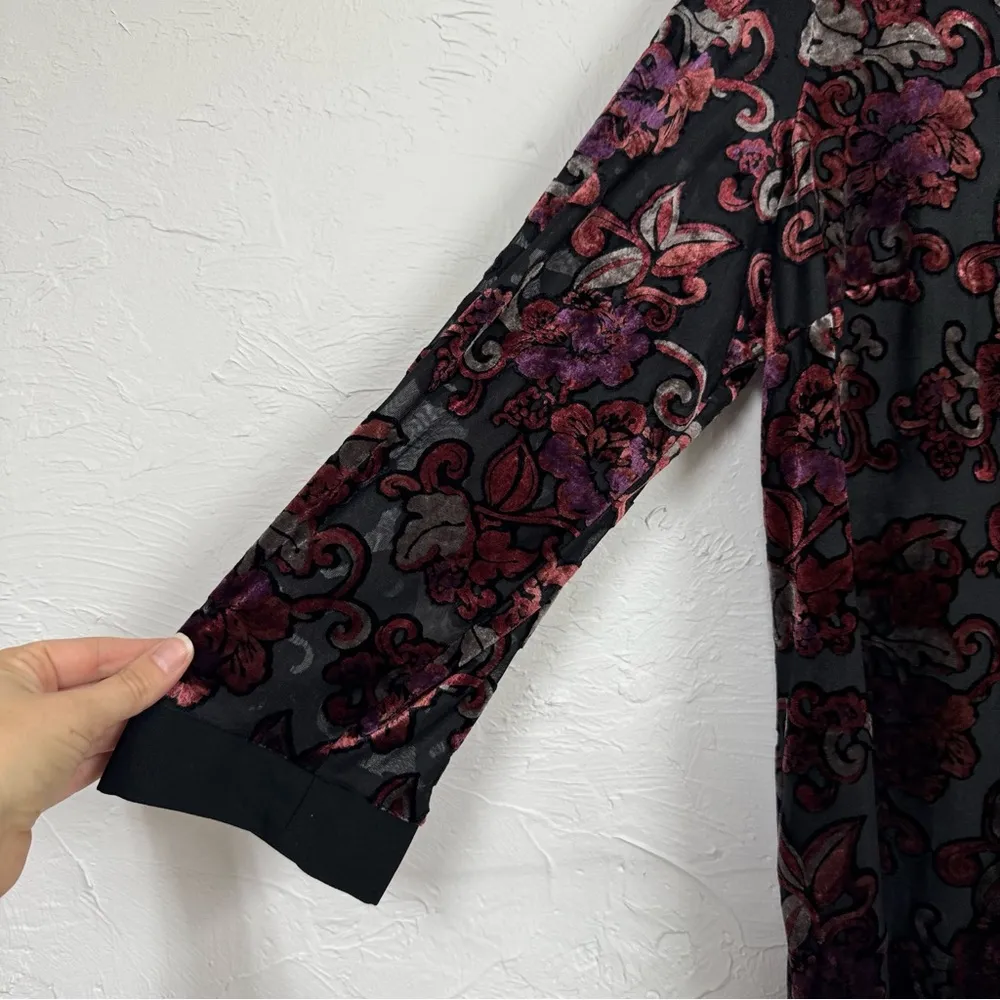 Vintage Dressbarn Black Sheer Velvet Paisley Tunic Blouse Womens 22W Button Fall - Image 5