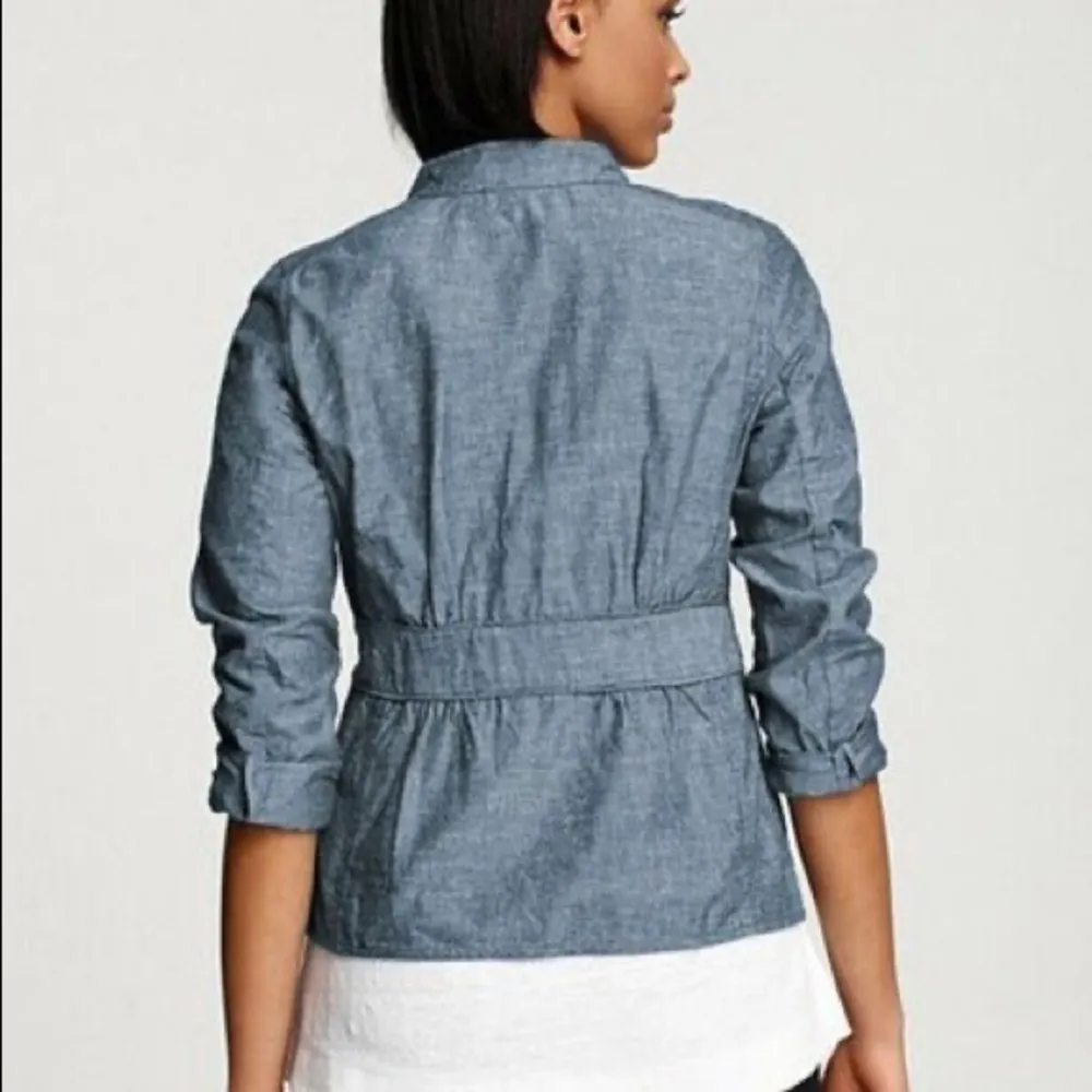 Eileen Fisher Cotton Chambray Stand Collar Peplum Jacket - Image 6