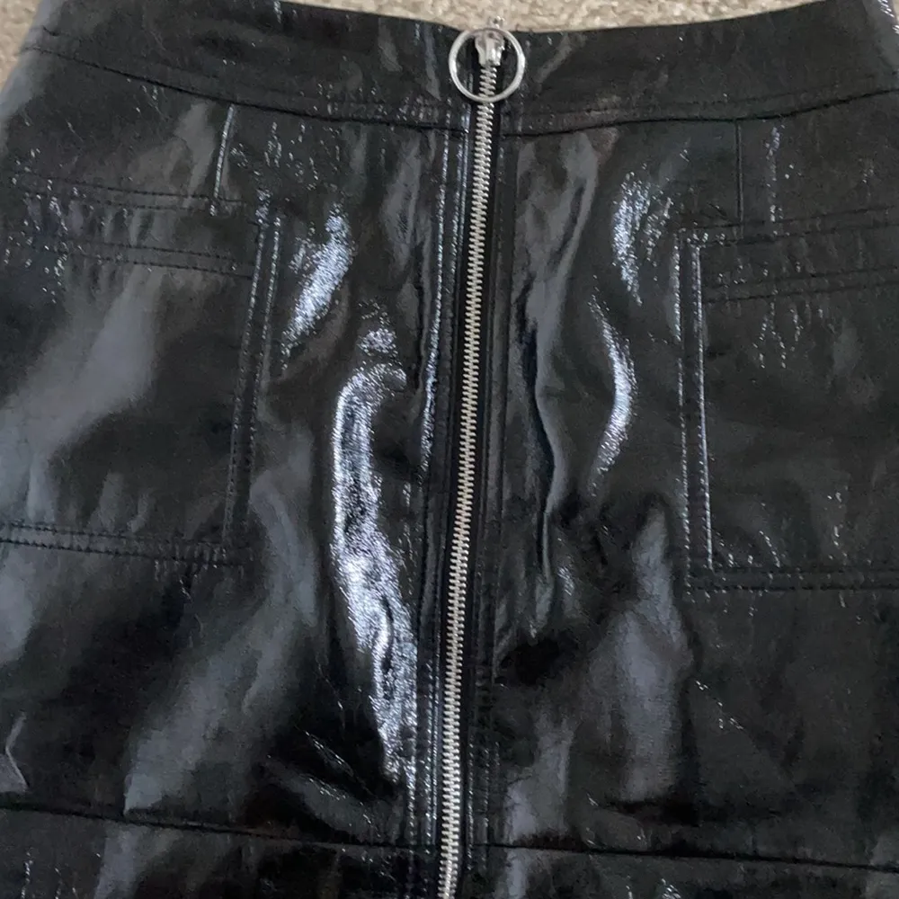 Cute Faux Black Leather Top Shop Zip Up Mini Skirt - Image 2