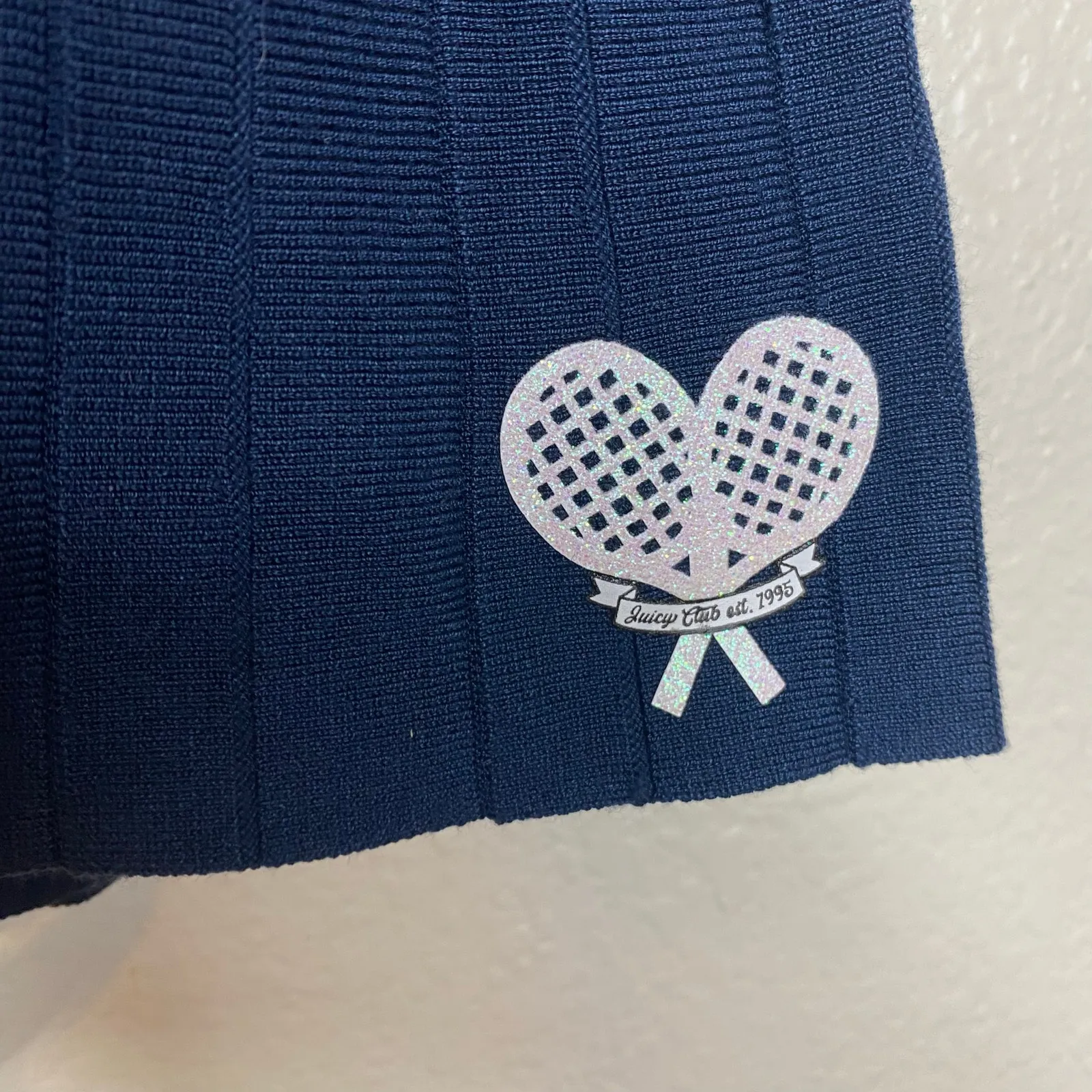 Juicy Couture Pleated Tennis Skirt Navy Blue Sparkly Rackets Mini NWT Size Small - Image 3
