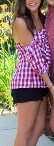 Red Checkered Boutique Off Shoulder Top - Image 2