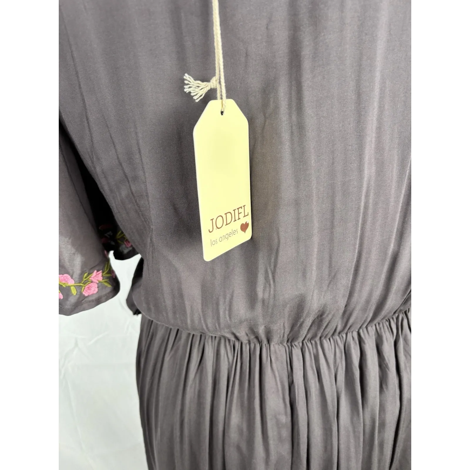 Jodifl Hi Low Embroidered Charcoal Flowy‎ Boho Dress 1x New Faux Wrap Floral - Image 11