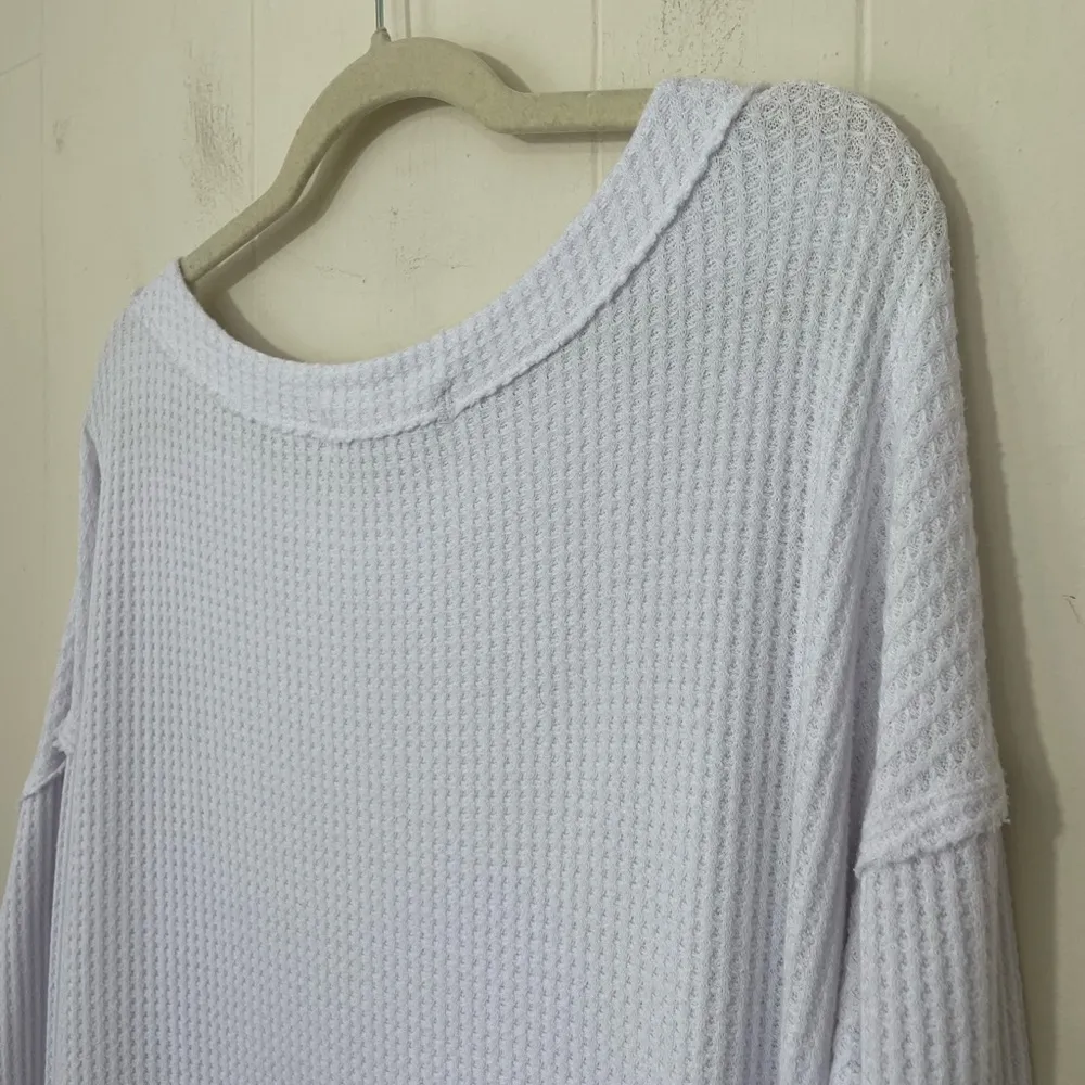We The Free Thermal Waffle Knit Top Oversized White Long Sleeve Shirt ~ Size M - Image 9