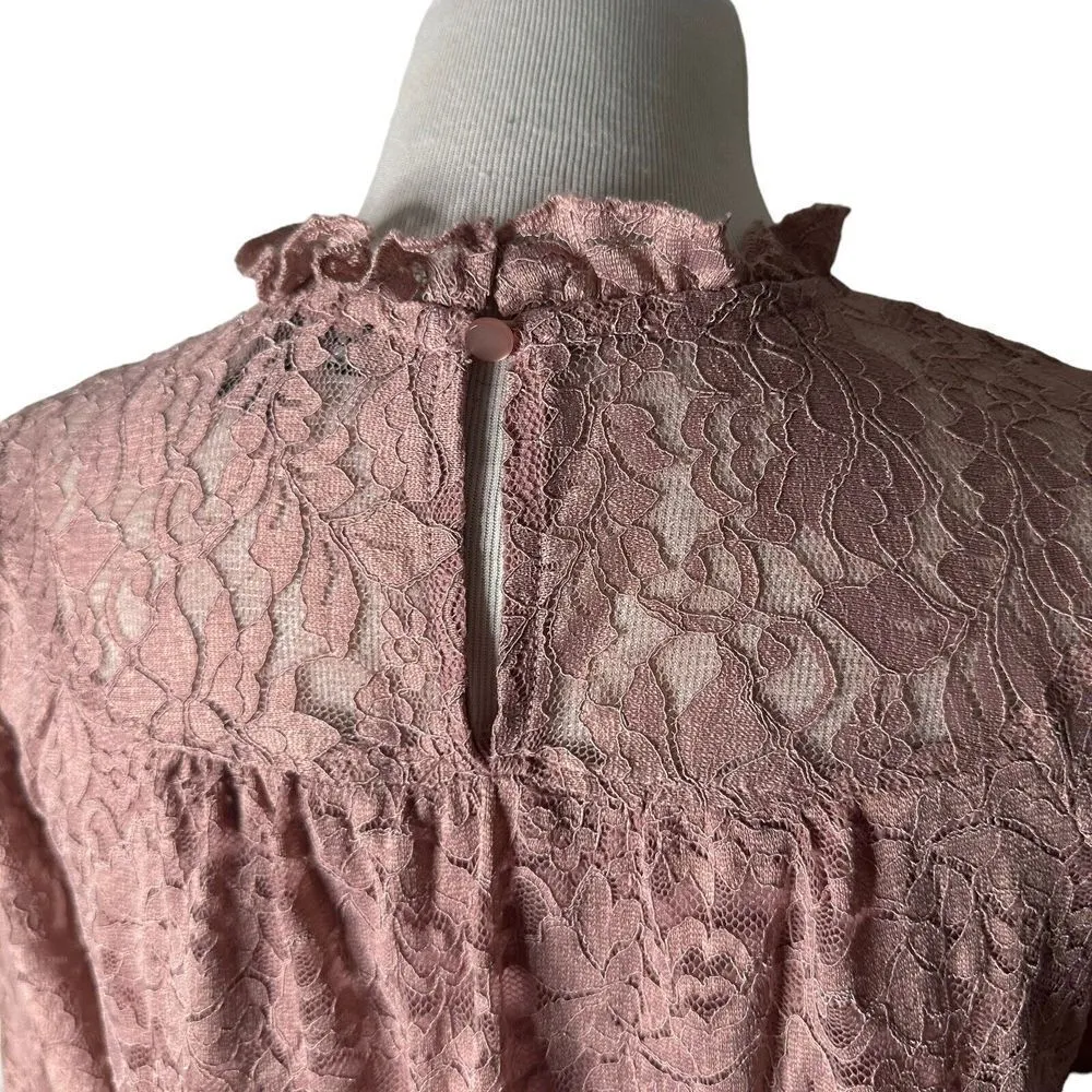 Cable‎ & Gauge Floral Lace High Neck Top Size L Pink Romantic Feminine Chic - Image 5
