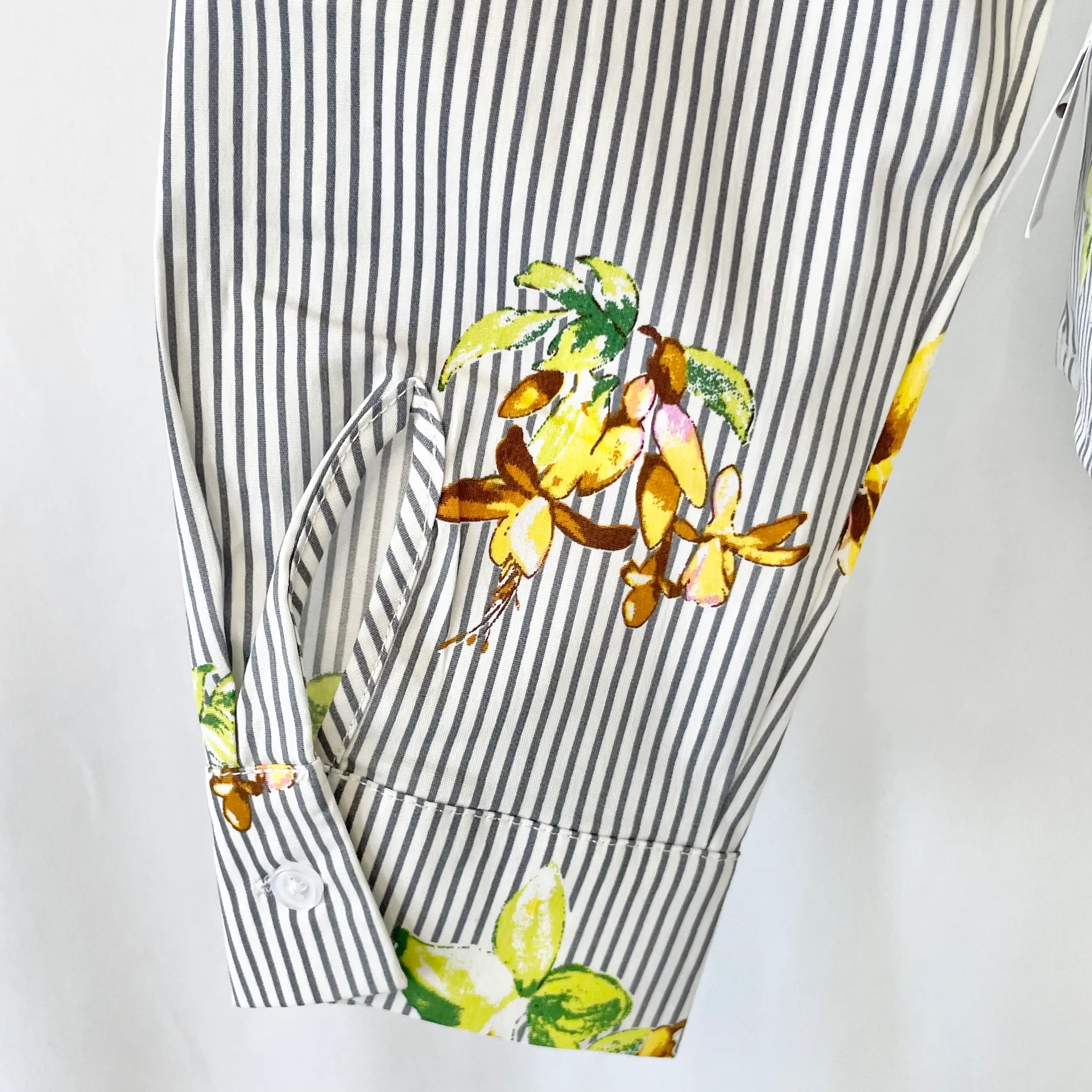 New  Floral Striped One Shoulder Long Sleeve Shirt Grey Multi - Image 12