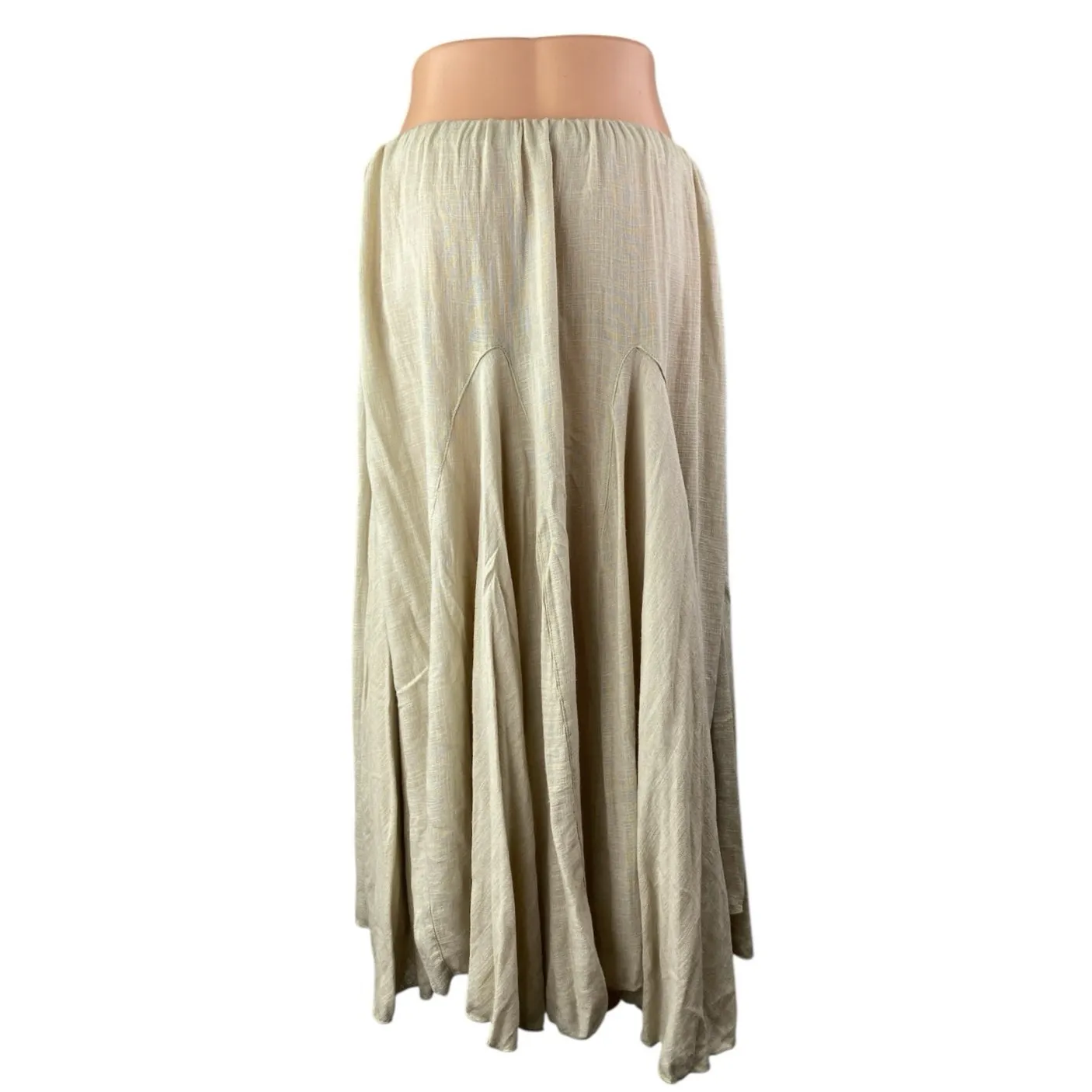 Free People Beige Linen Boho Hippie Pleated High Rise Straight Midi Dress Size L - Image 2