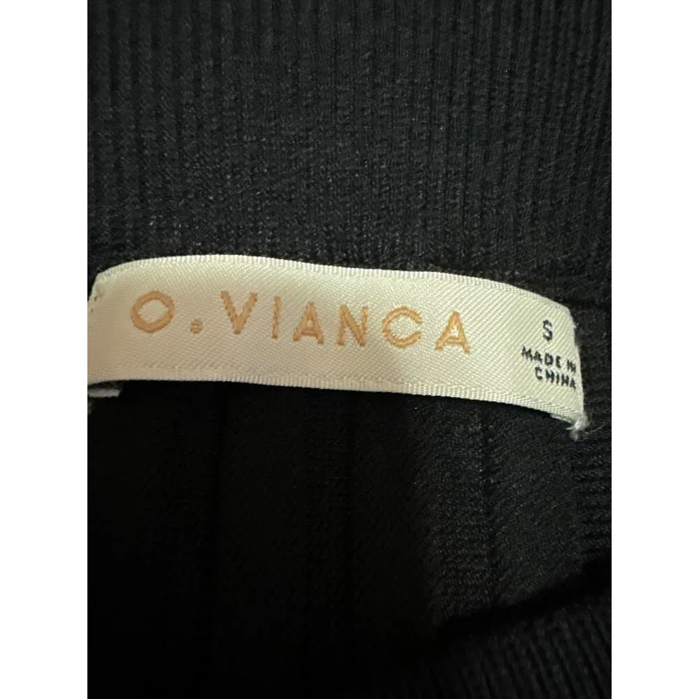 O.Vianca Black Rib Knit High Waist Slit Pull On Midi Straight Pencil Skirt Sz S - Image 4