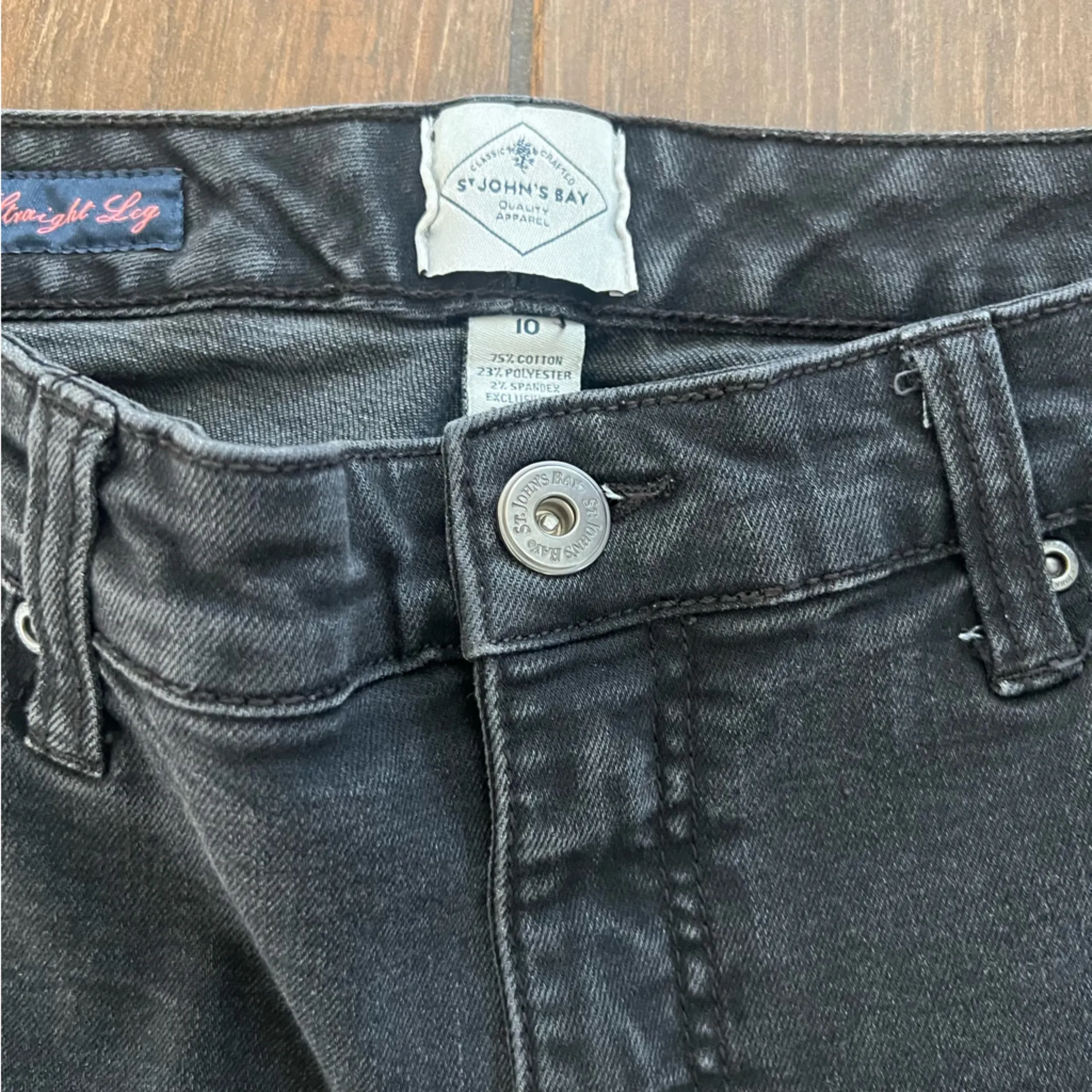 Black Denim Straight Leg Jeans by St. John's Bay size 10 - Image 5