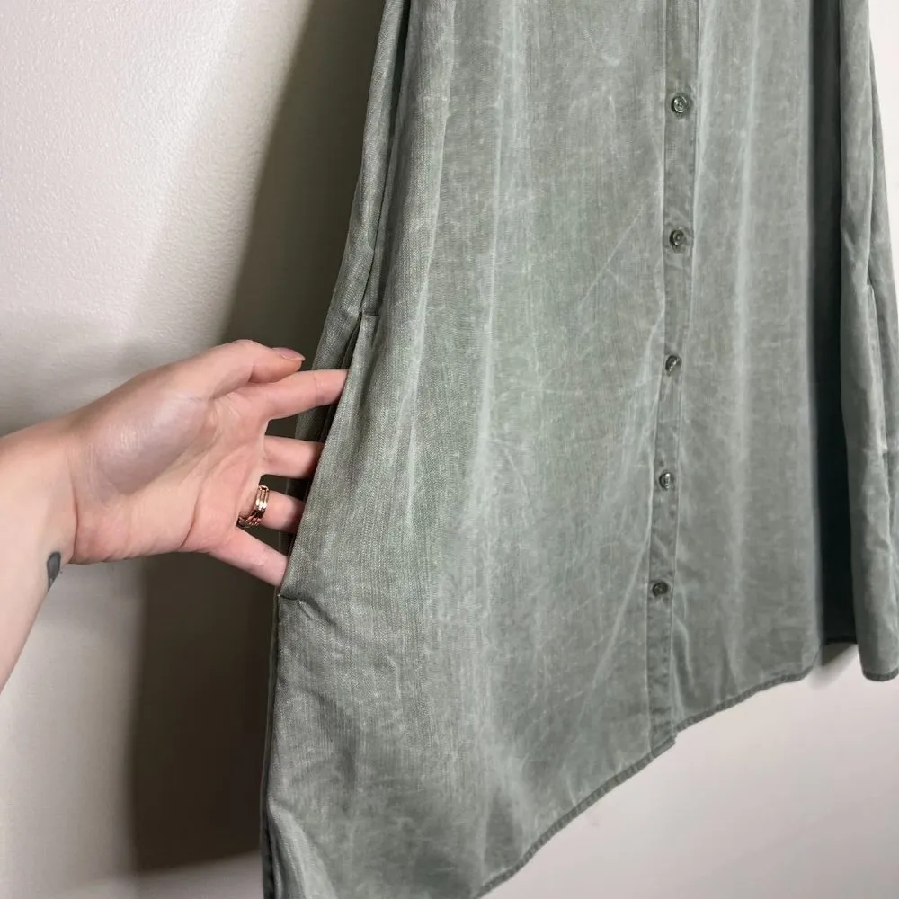 Old Navy Olive Green Gray Tank Swing Shirt Dress Button Front Flowy Loose Pocket - Image 3