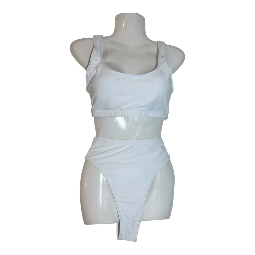 BE WICKED White Sleeveless Deep U Back High Waist Bikini Set Size XS - Image 2