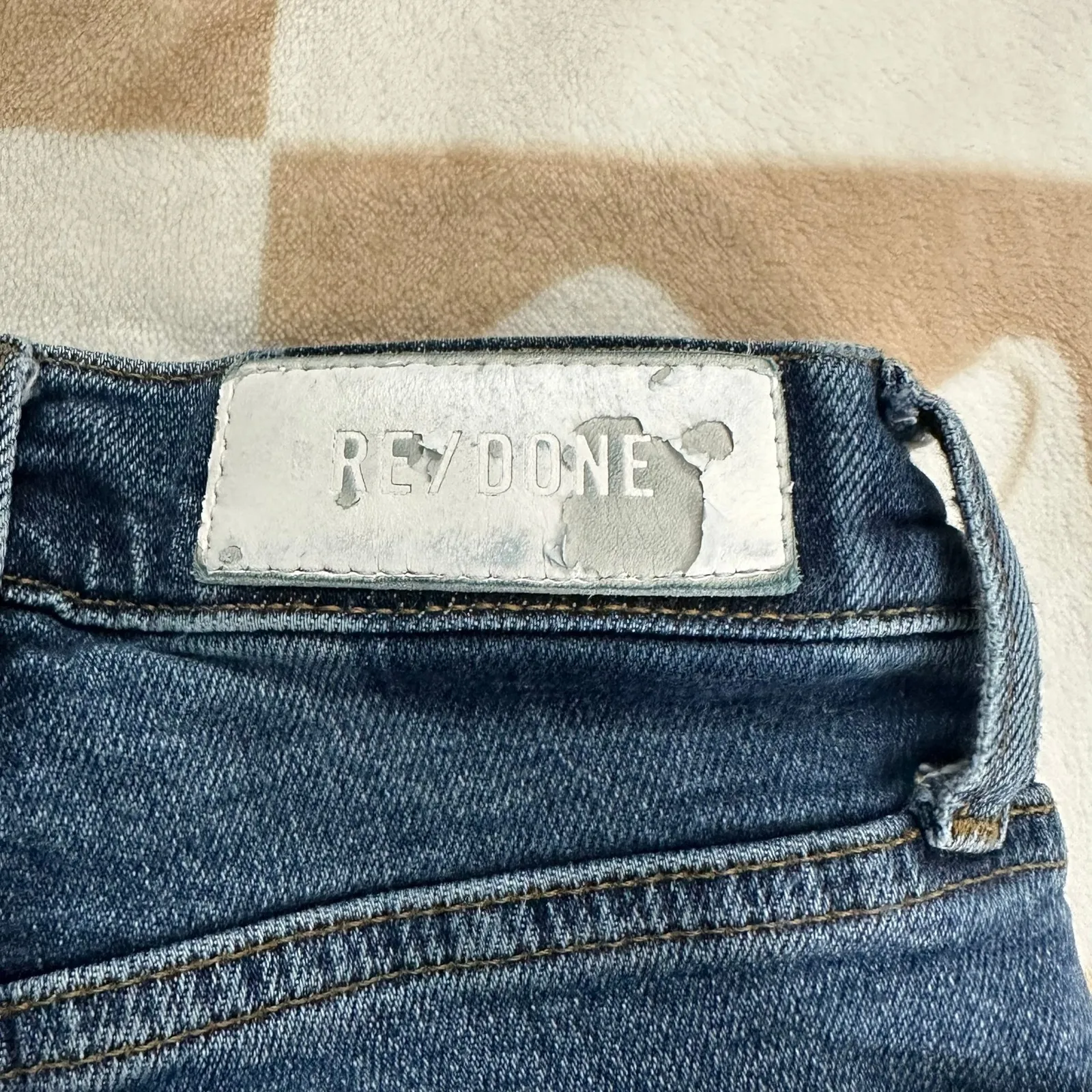 RE/DONE High Rise Ankle Crop Distressed Raw Hem Blue Jeans Size‎ 23 - Image 13