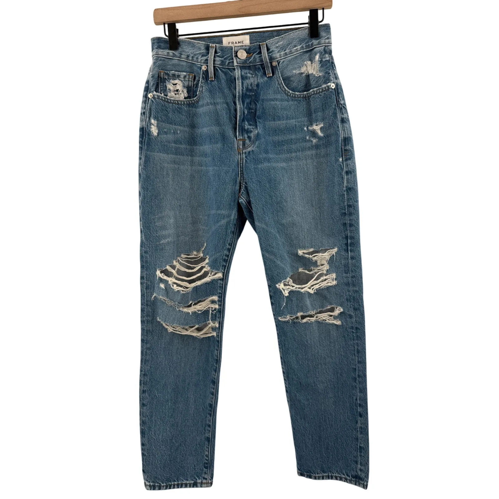 Frame Le Original Jeans SZ 26 Denim NWT High Rise Straight Leg Riverrun Distress - Image 3